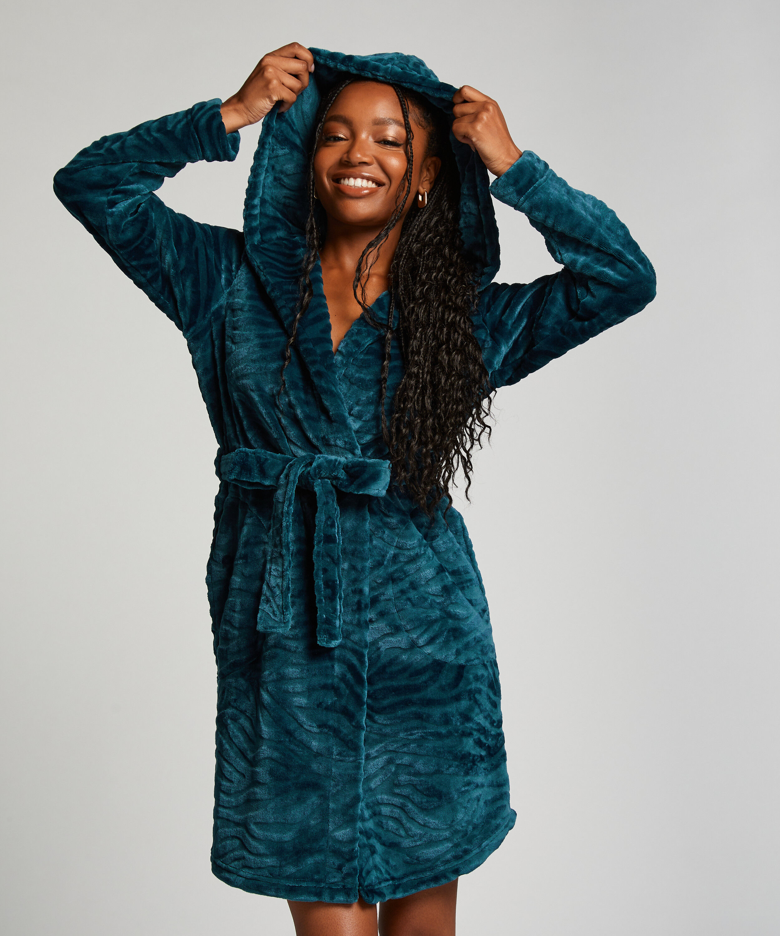 Korte badjas Fleece rib, Blauw