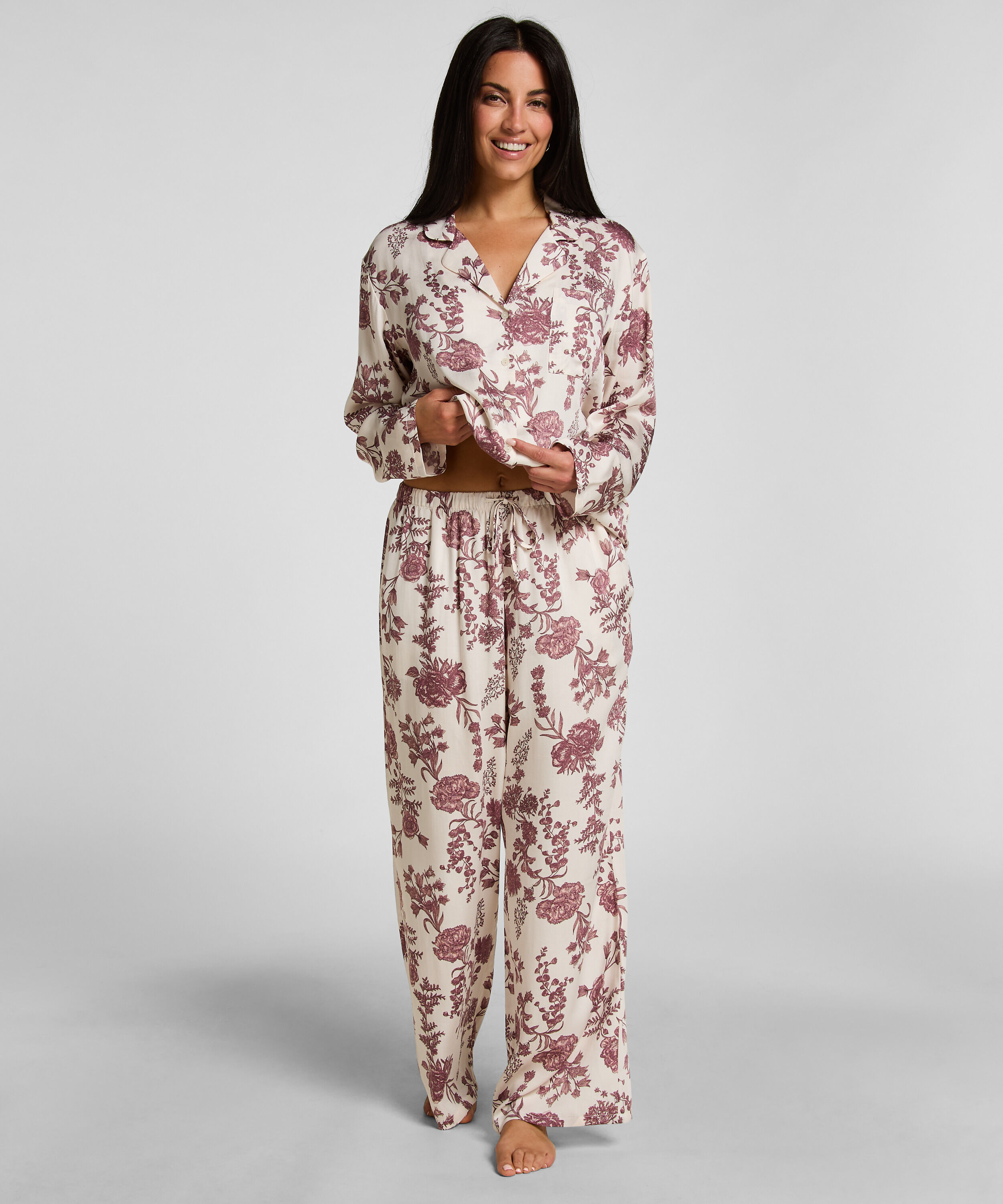 Pyjamabroek Woven Print, Beige