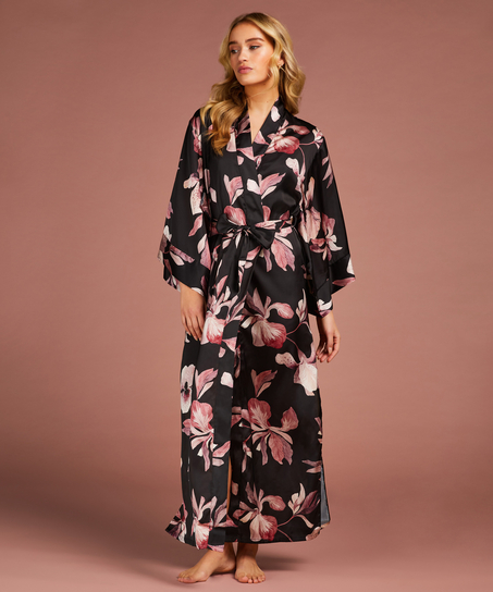 Kimono Satijn Bloom, Zwart