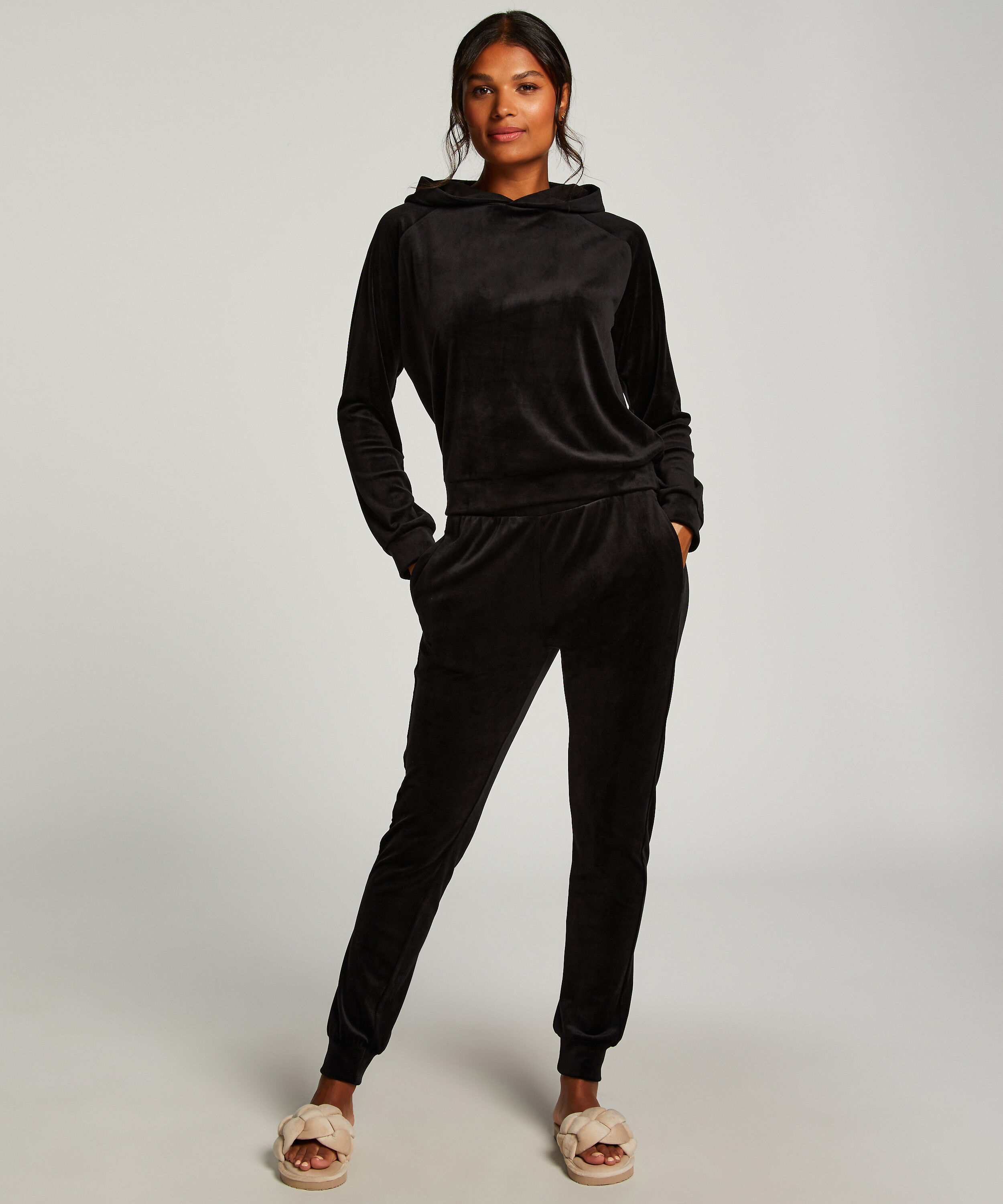 Tall Joggingbroek Velours, Zwart Tall Joggingbroek Velours, Zwart