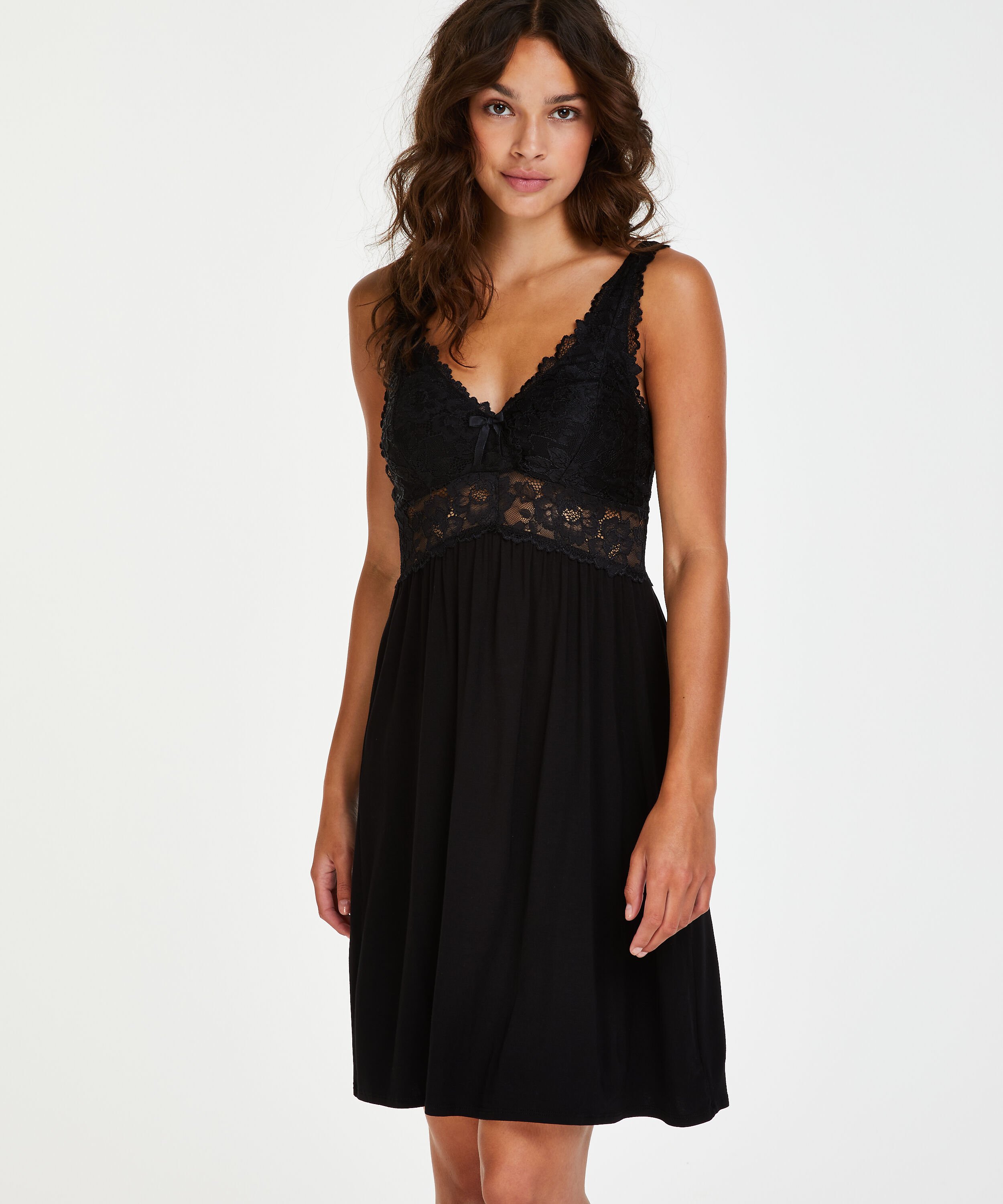 Slipdress Modal lace, Zwart Slipdress Modal lace, Zwart