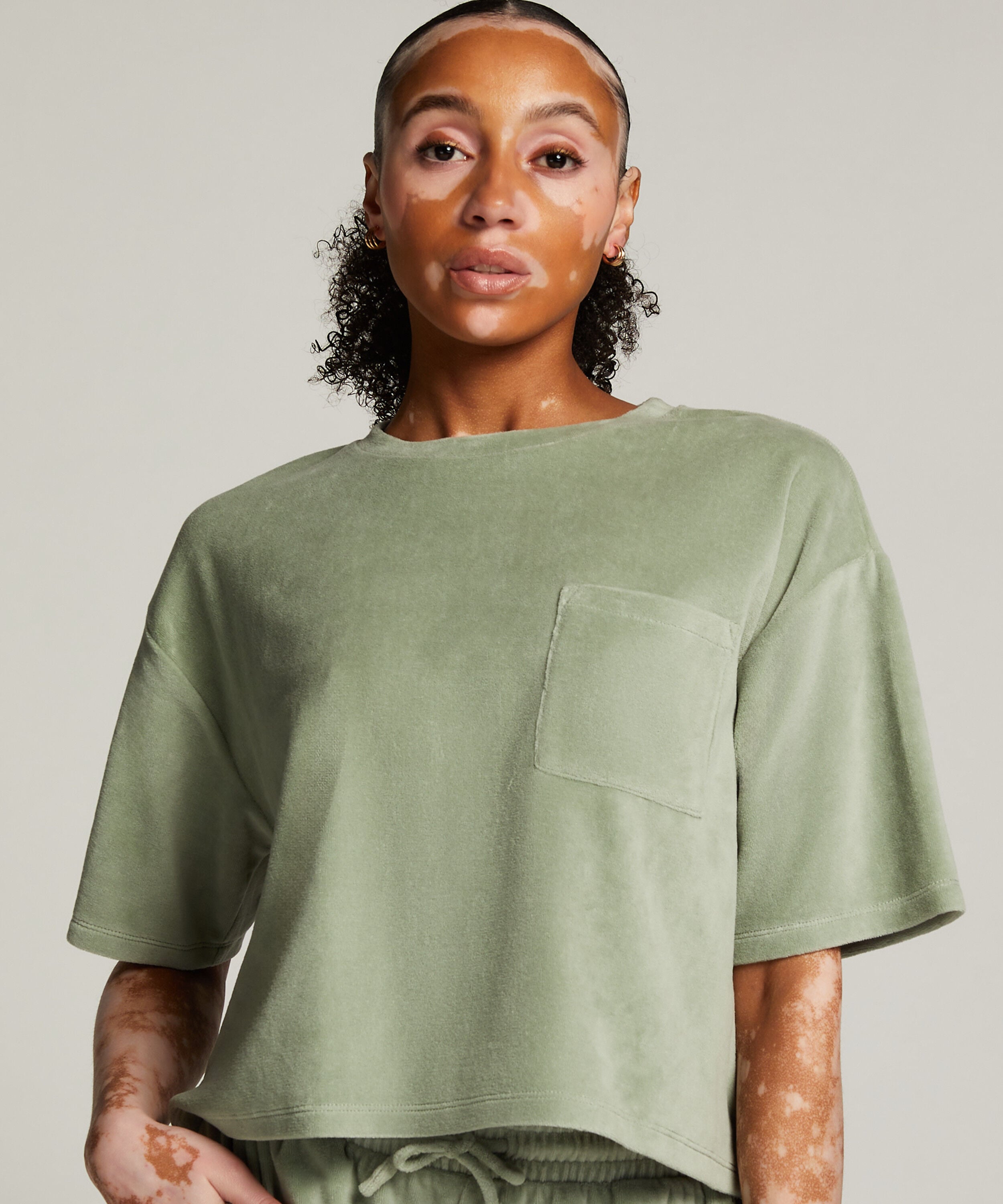 Top korte mouwen Velours, Groen