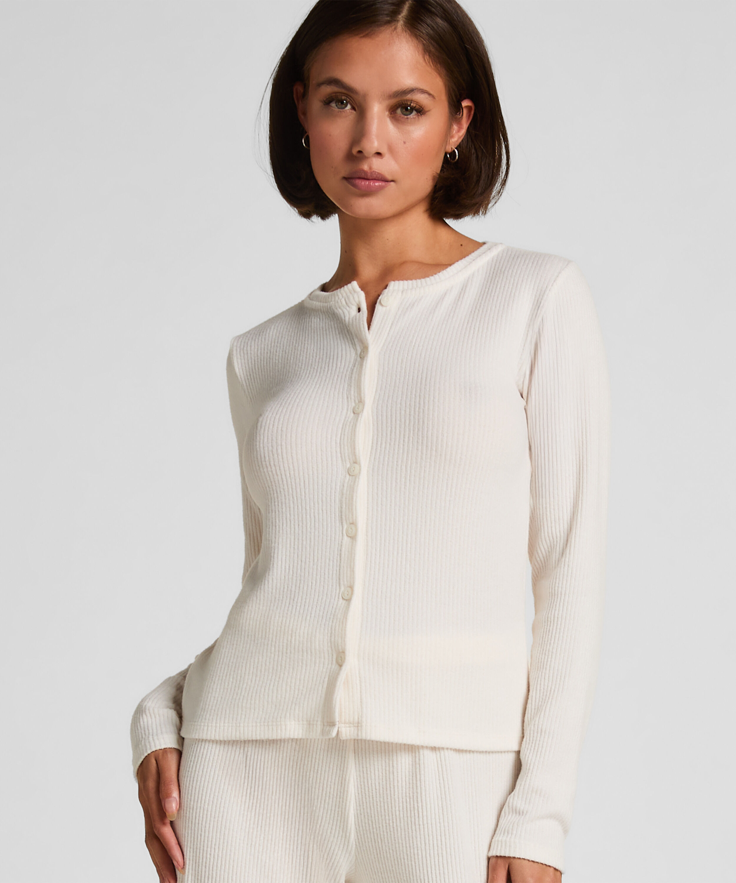 Geribde Jersey Cardigan, Wit