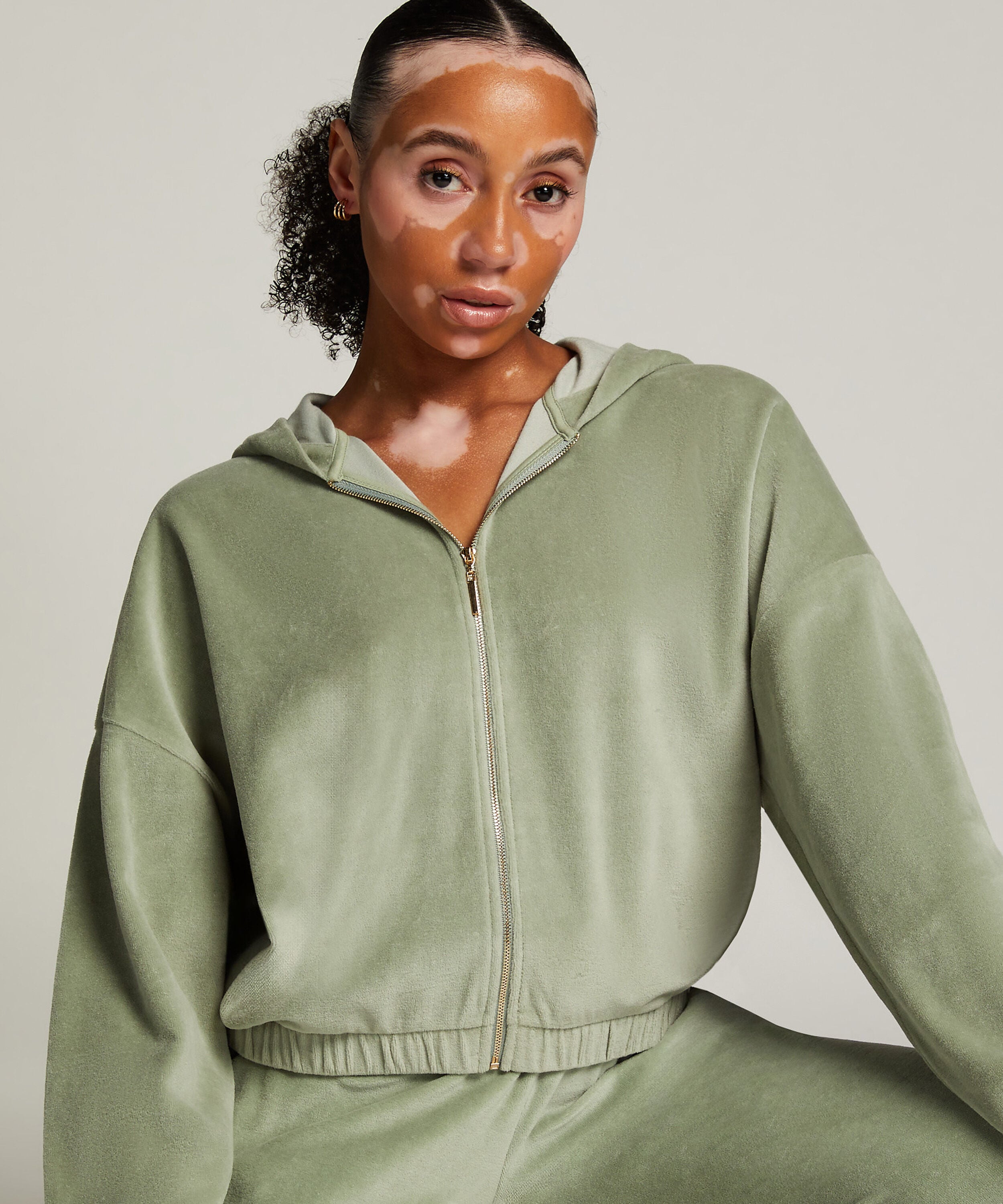 Lange mouwen jacket velours, Groen