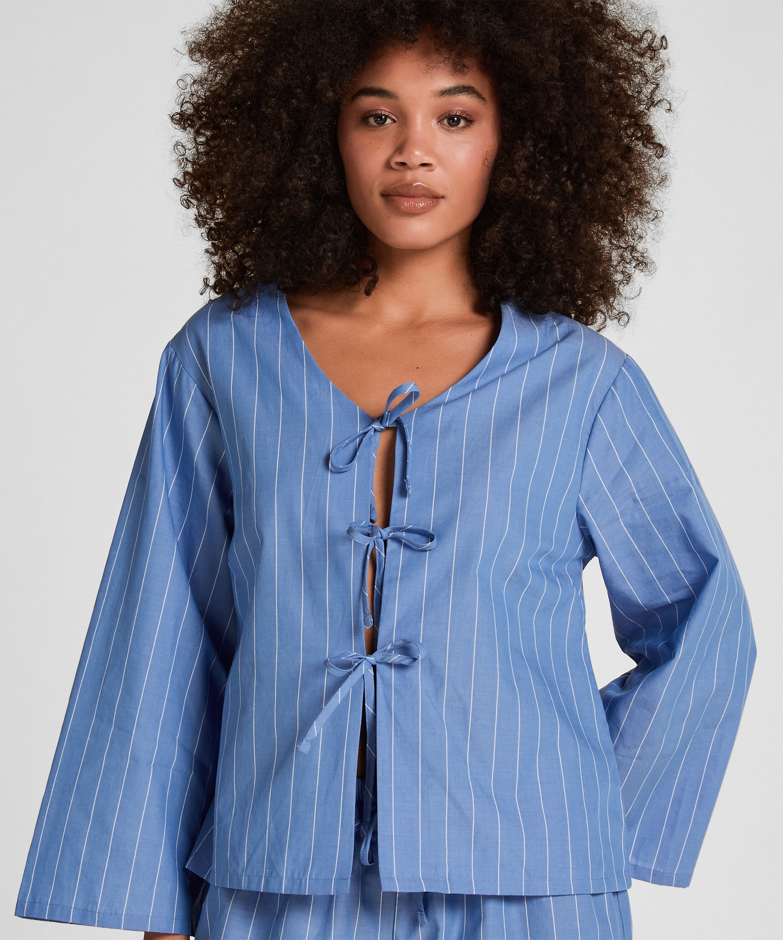 Gestreepte Pyjama Jacket, Blauw Gestreepte Pyjama Jacket, Blauw