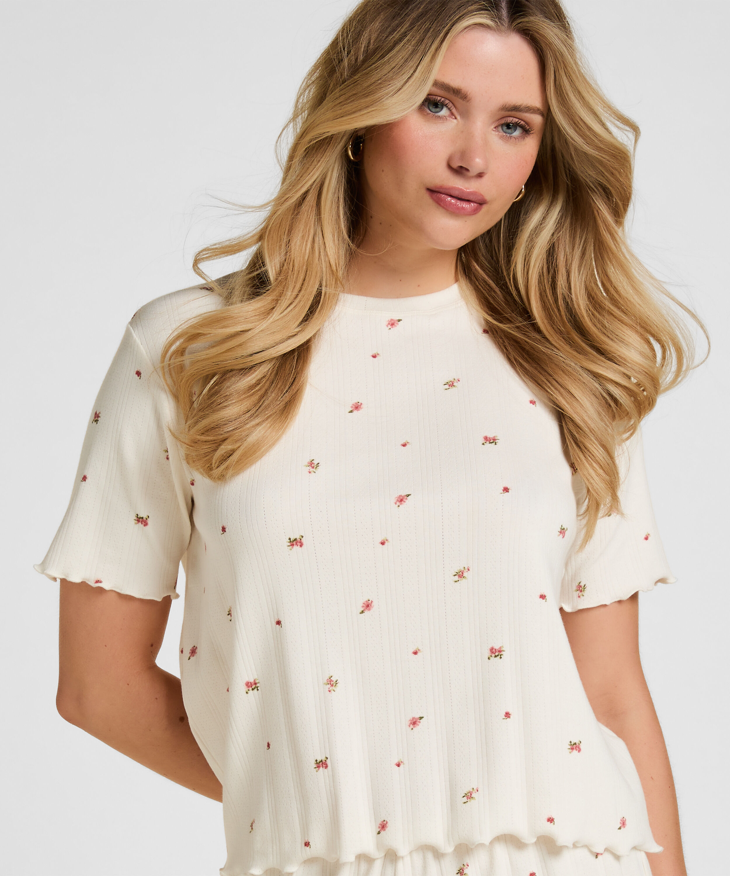 Pyjama Top Pointelle, Wit