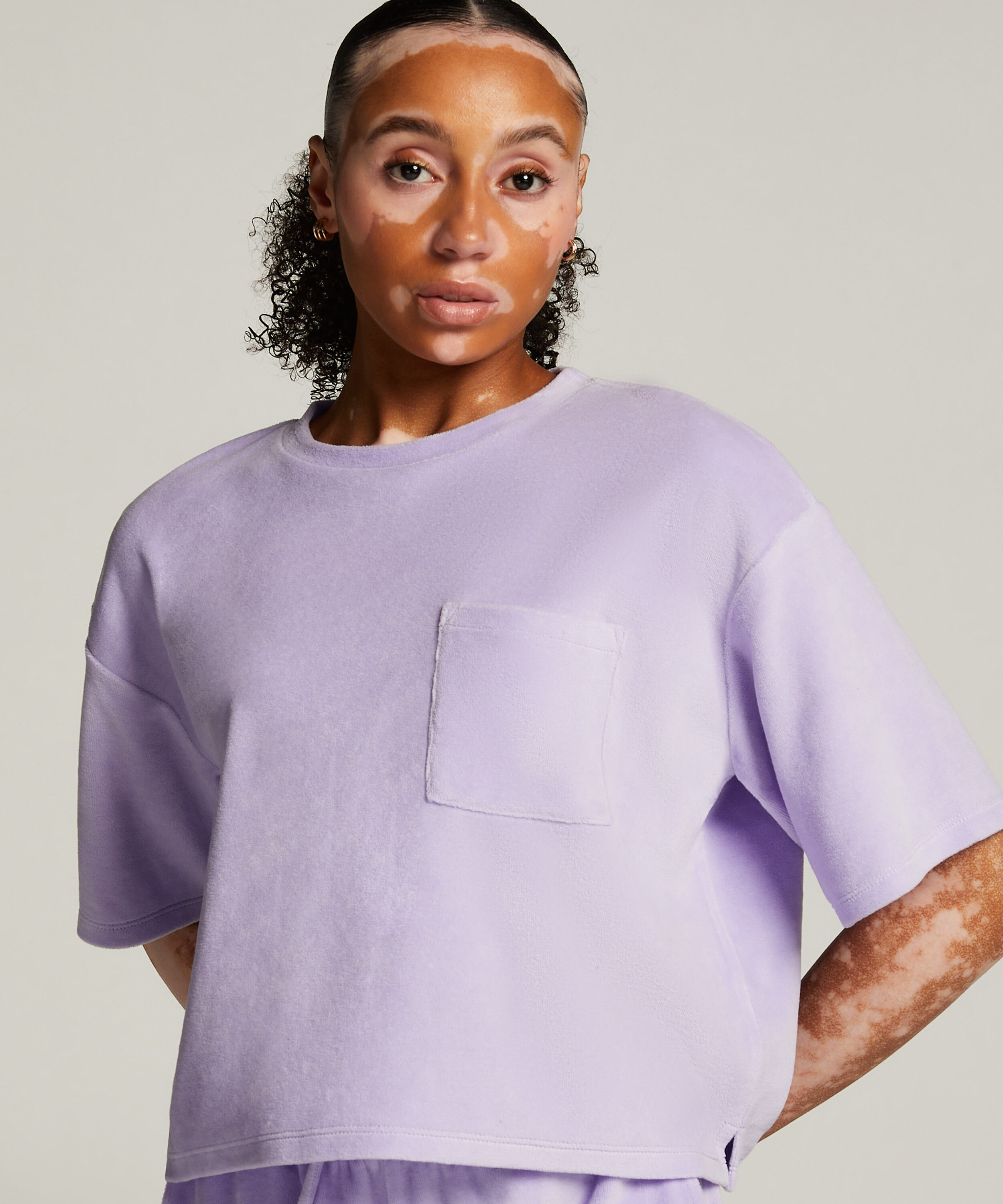 Top korte mouwen Velours, Paars