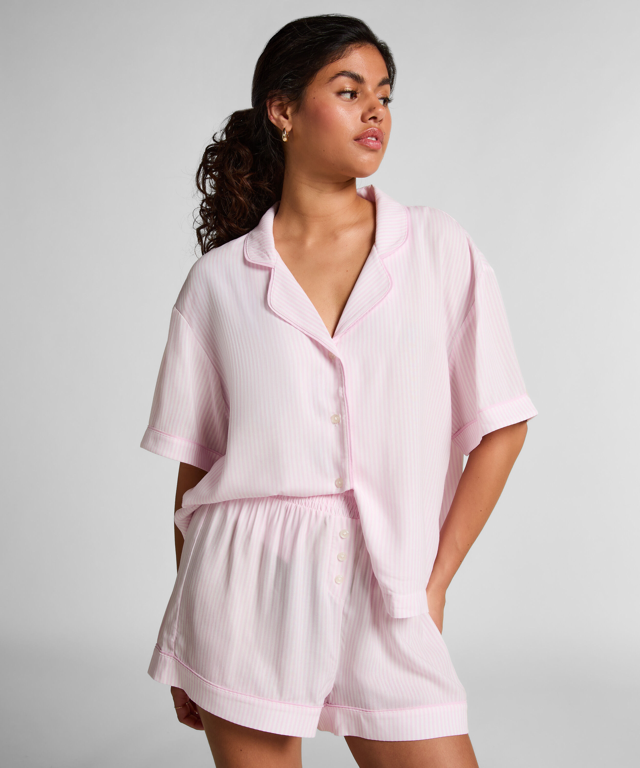 Geweven pyjamashort, Roze