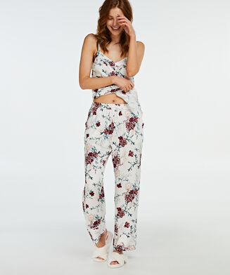 Pyjamabroek woven floral, Wit