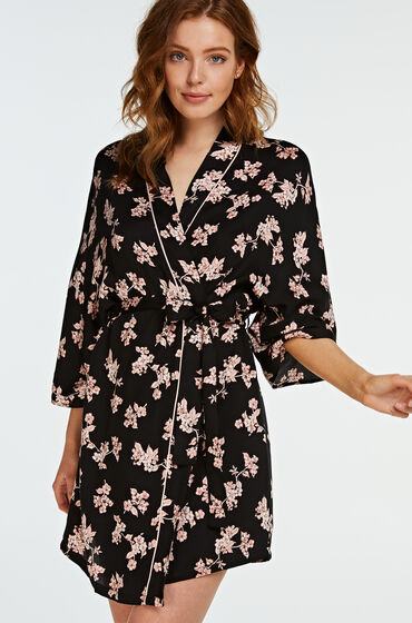 Hunkemoller Kimono Woven Blossom Zwart hunkemoller kopen in de aanbieding
