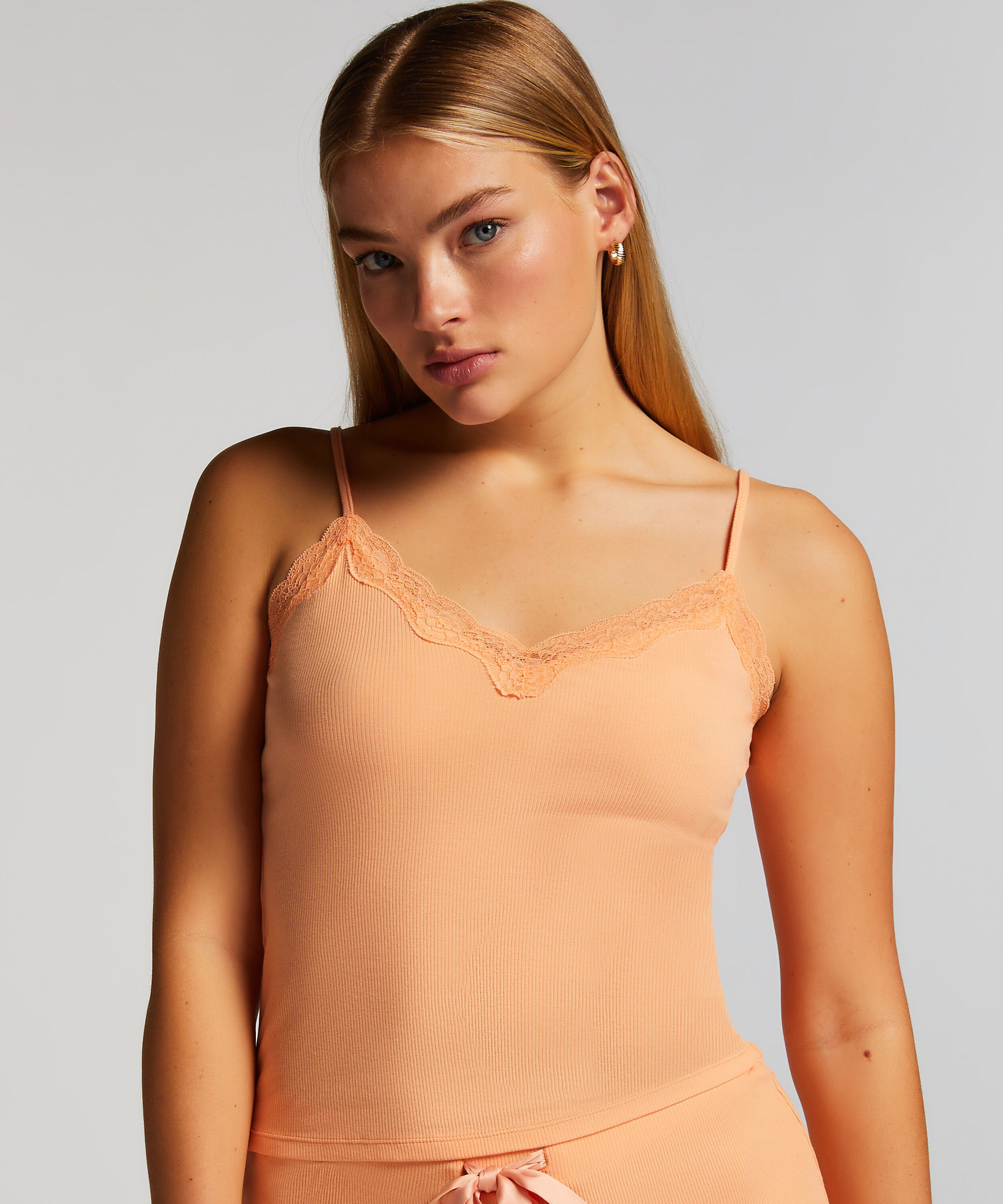 Cami top Rib Lace, Roze