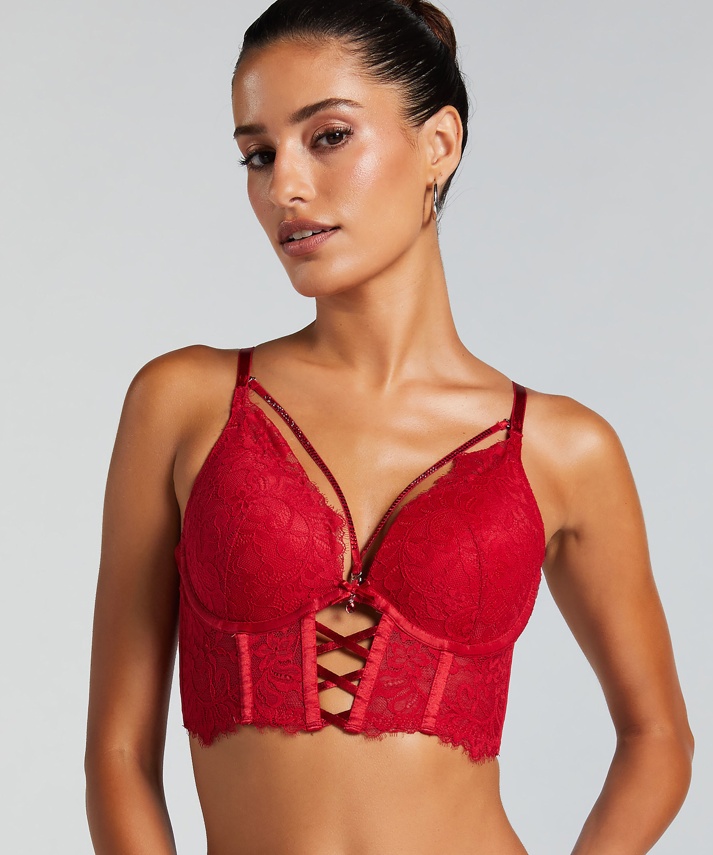 Voorgevormde push-up longline beugel bh Charlotta, Rood