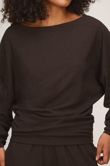 Hunkemöller TOP LS PREMIUM RIB BATWING Bruin