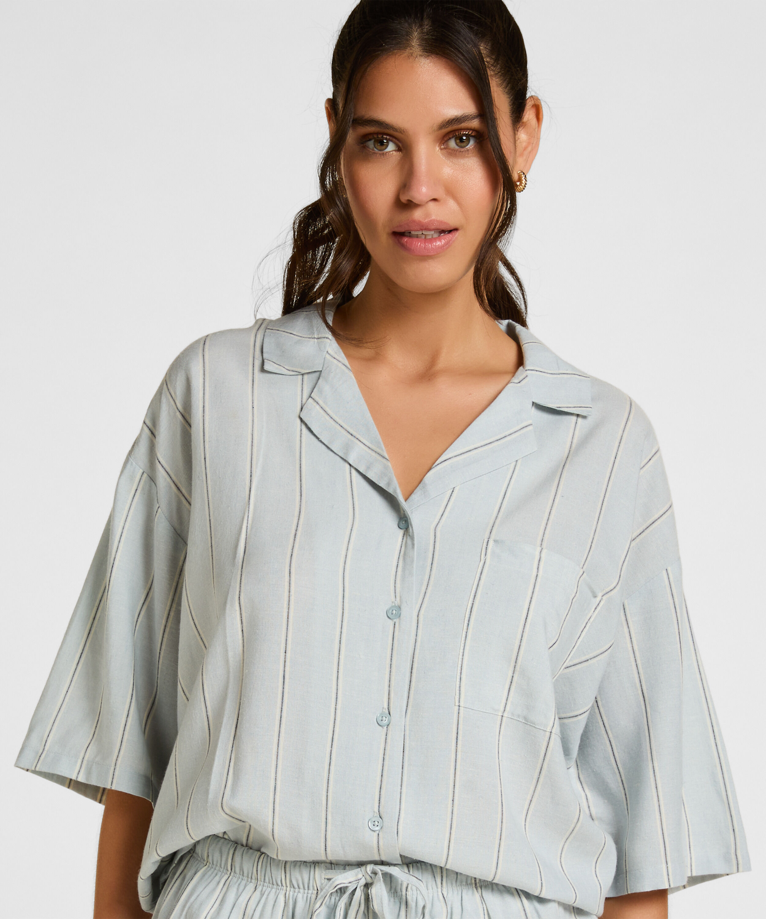 Linnen Pyjama Jasje, Blauw