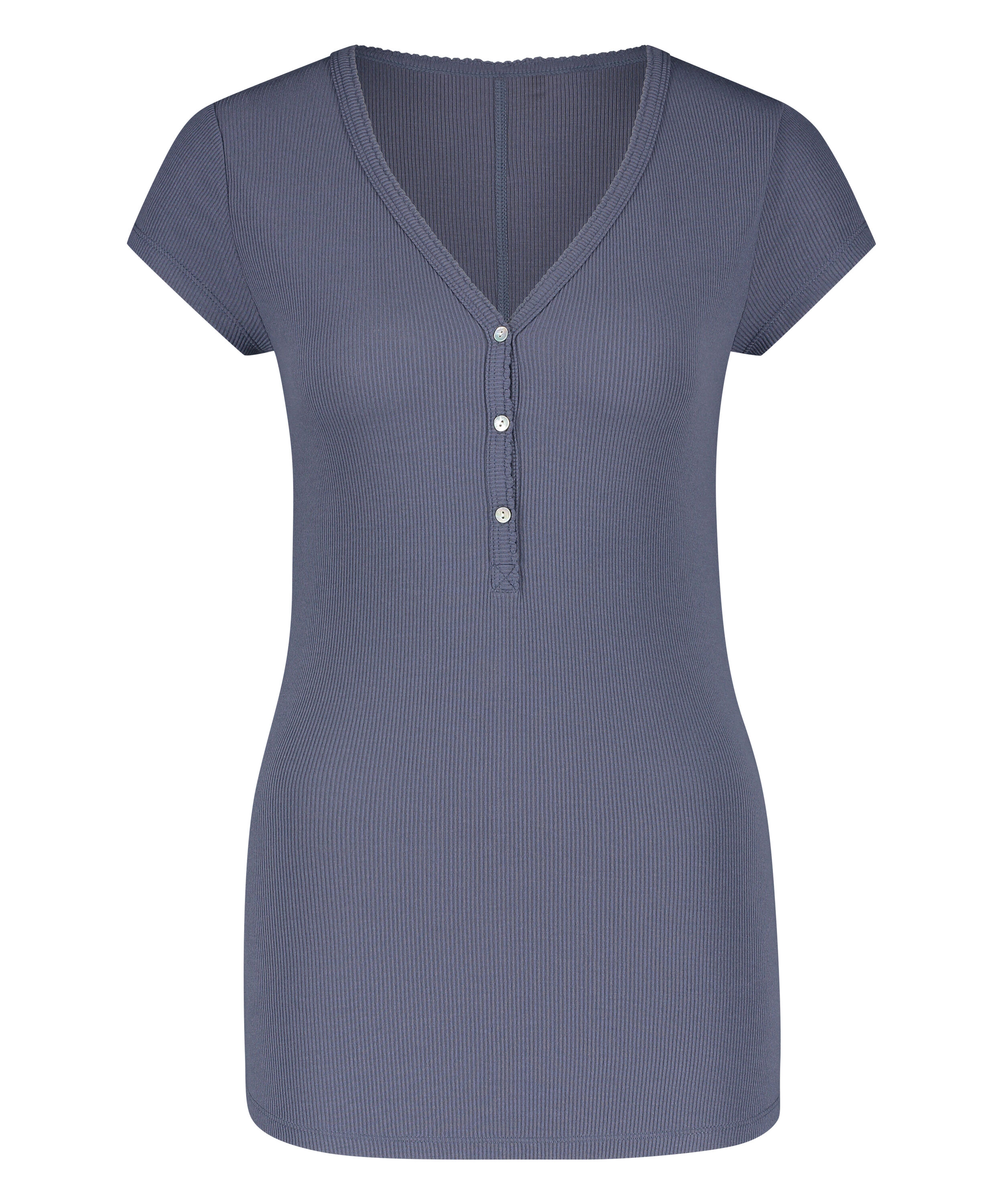 Pyjamatop korte mouwen Rib Placket, Grijs