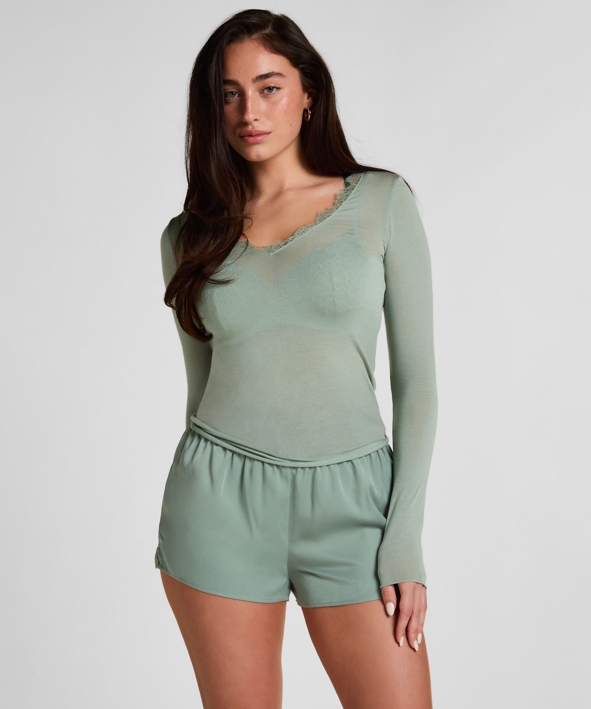 super soft Kant V-Neck shirt met Cashmere