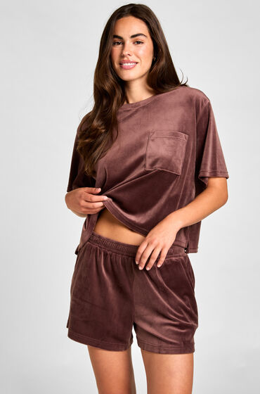 Hunkemöller Top Velours Pocket Bruin