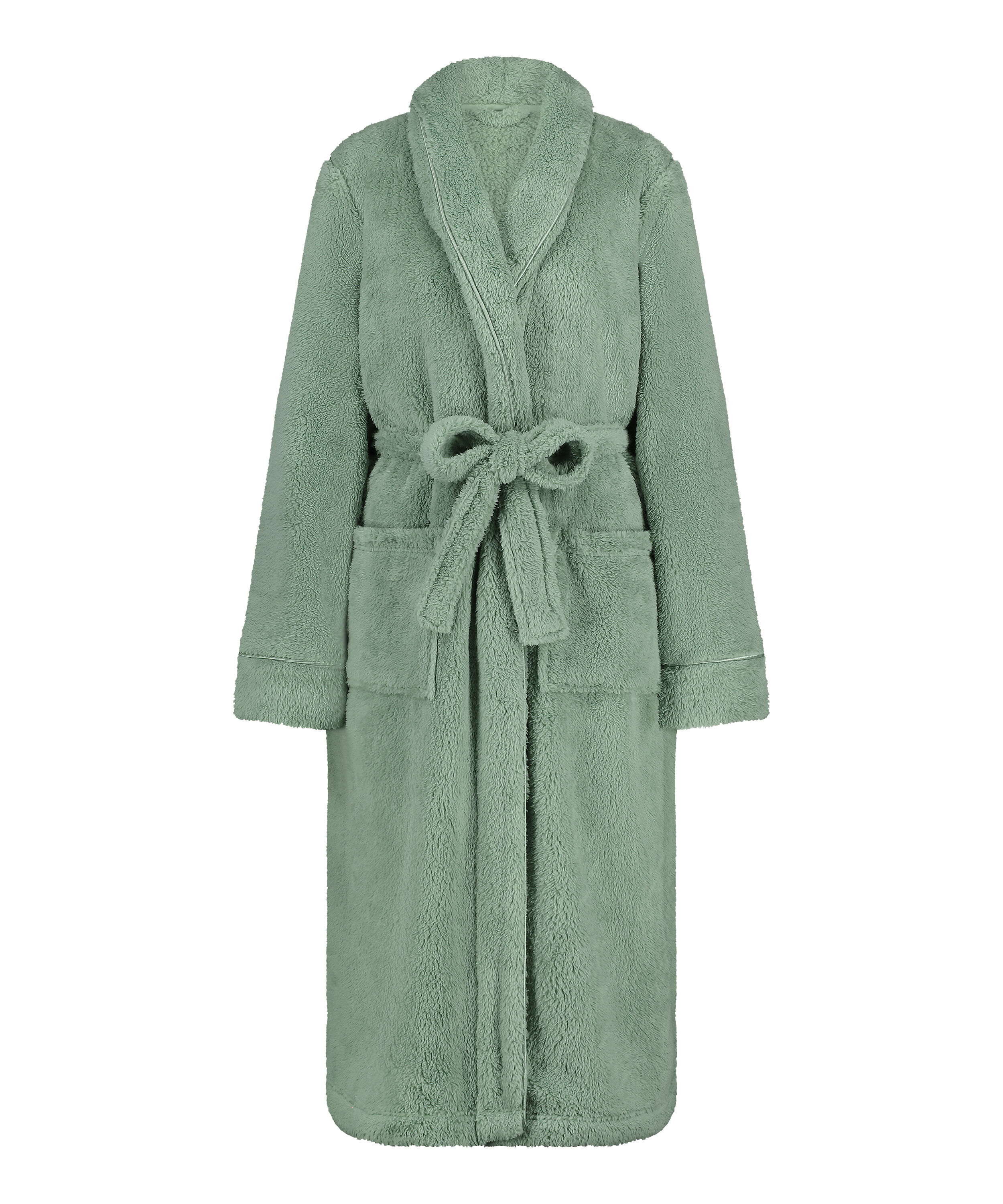 Hunkemöller fleece badjas met ribstructuur lichtgroen