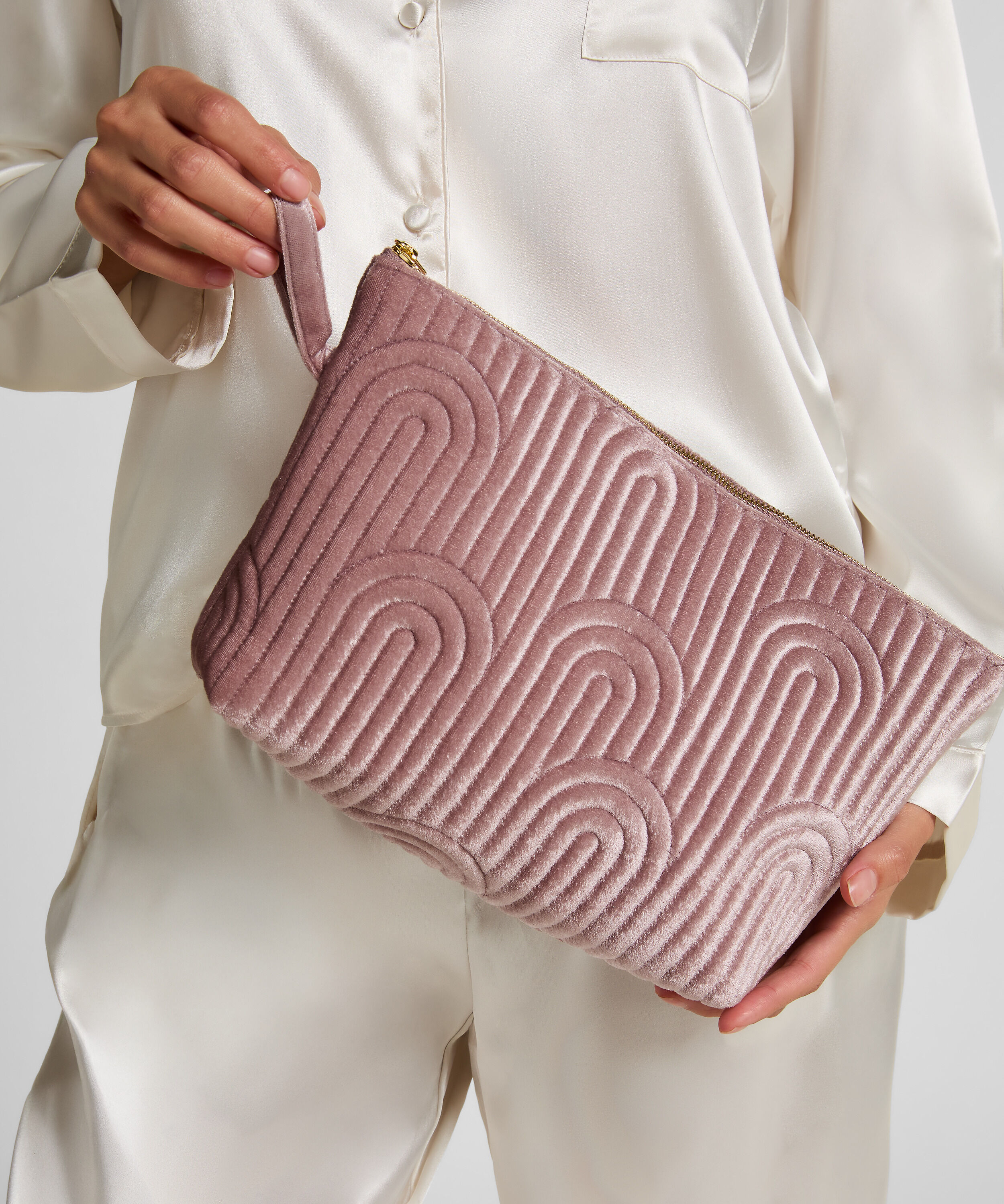 Velours make-up tasje klein, Paars