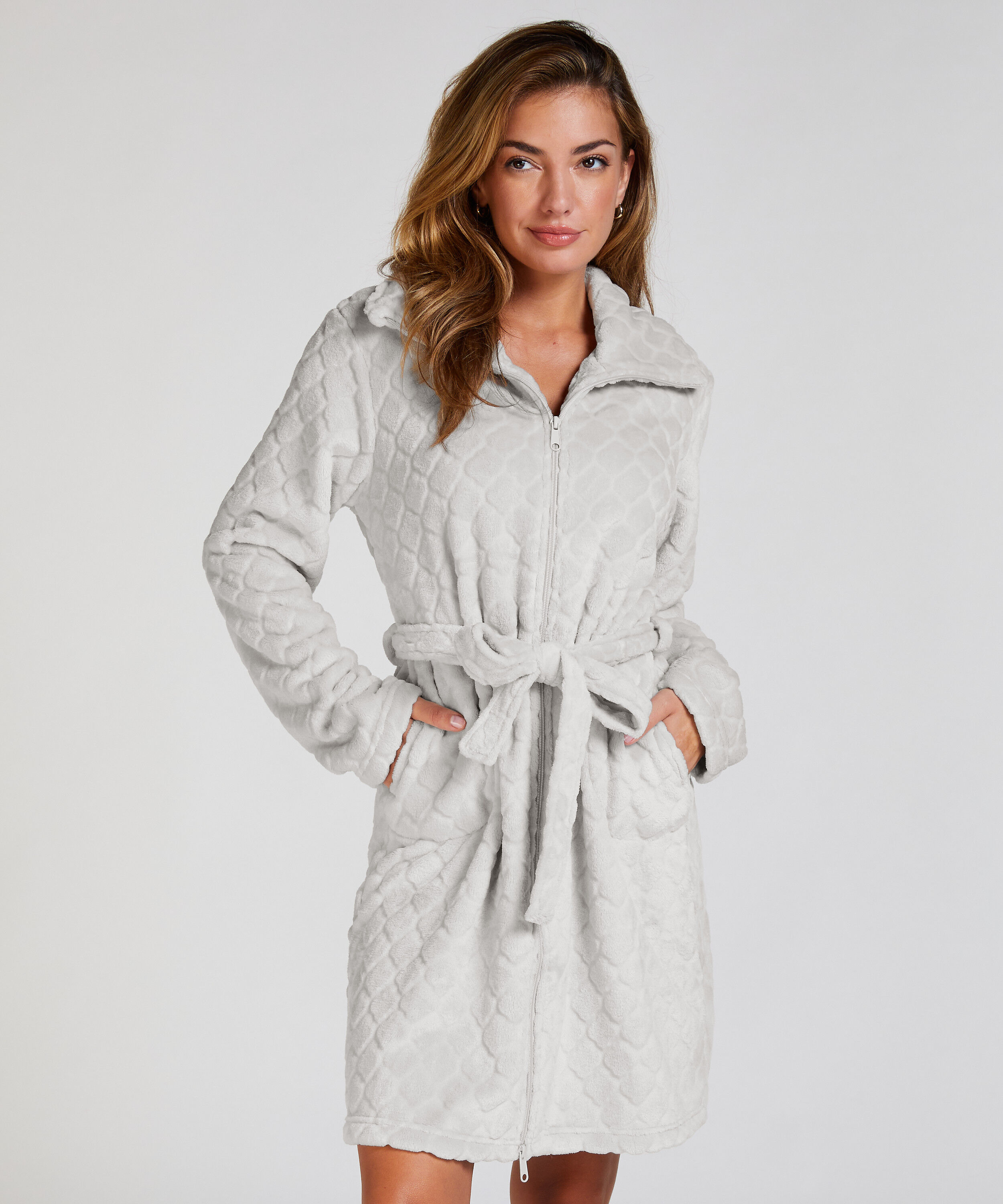 Badjas Zip Fleece, Grijs