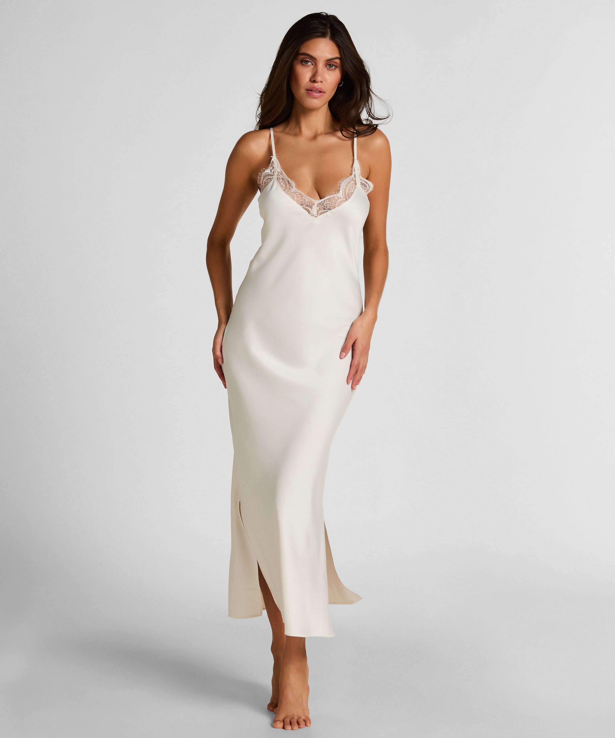Lange satijnen slipdress, Wit Lange satijnen slipdress, Wit
