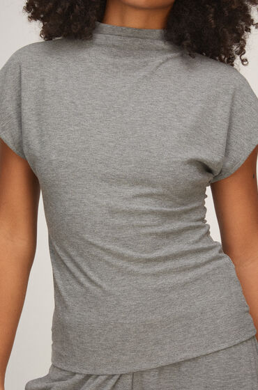 Hunkemöller Top met korte mouwen en ribmockneck Grijs