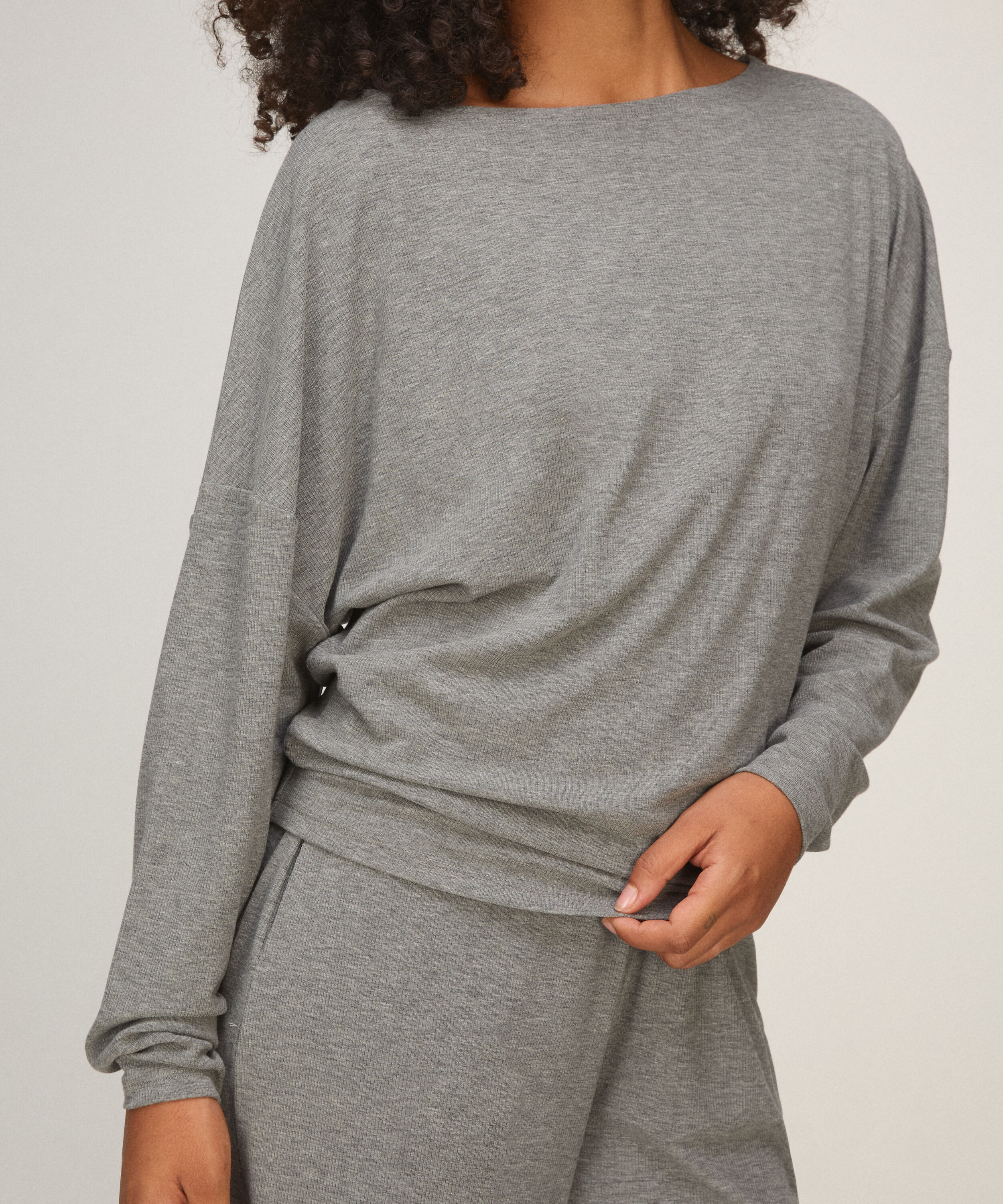 Top met Lange Mouwen Premium Rib Batwing
