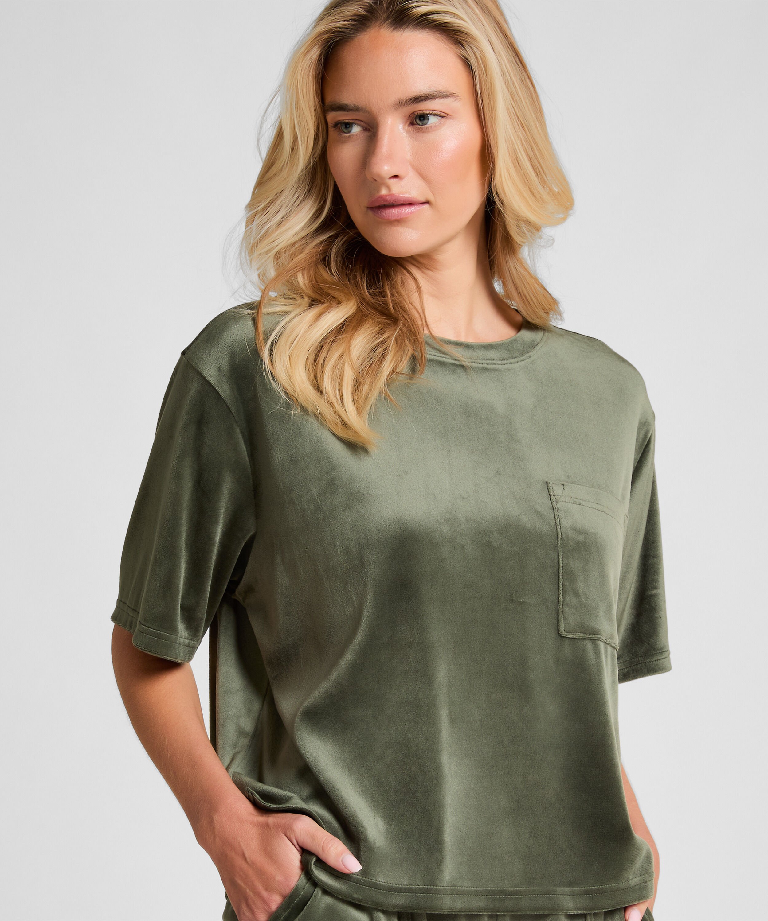 Top Velours Pocket, Groen Top Velours Pocket, Groen