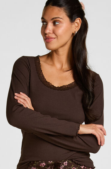 Hunkemöller Top Jersey Lace Bruin