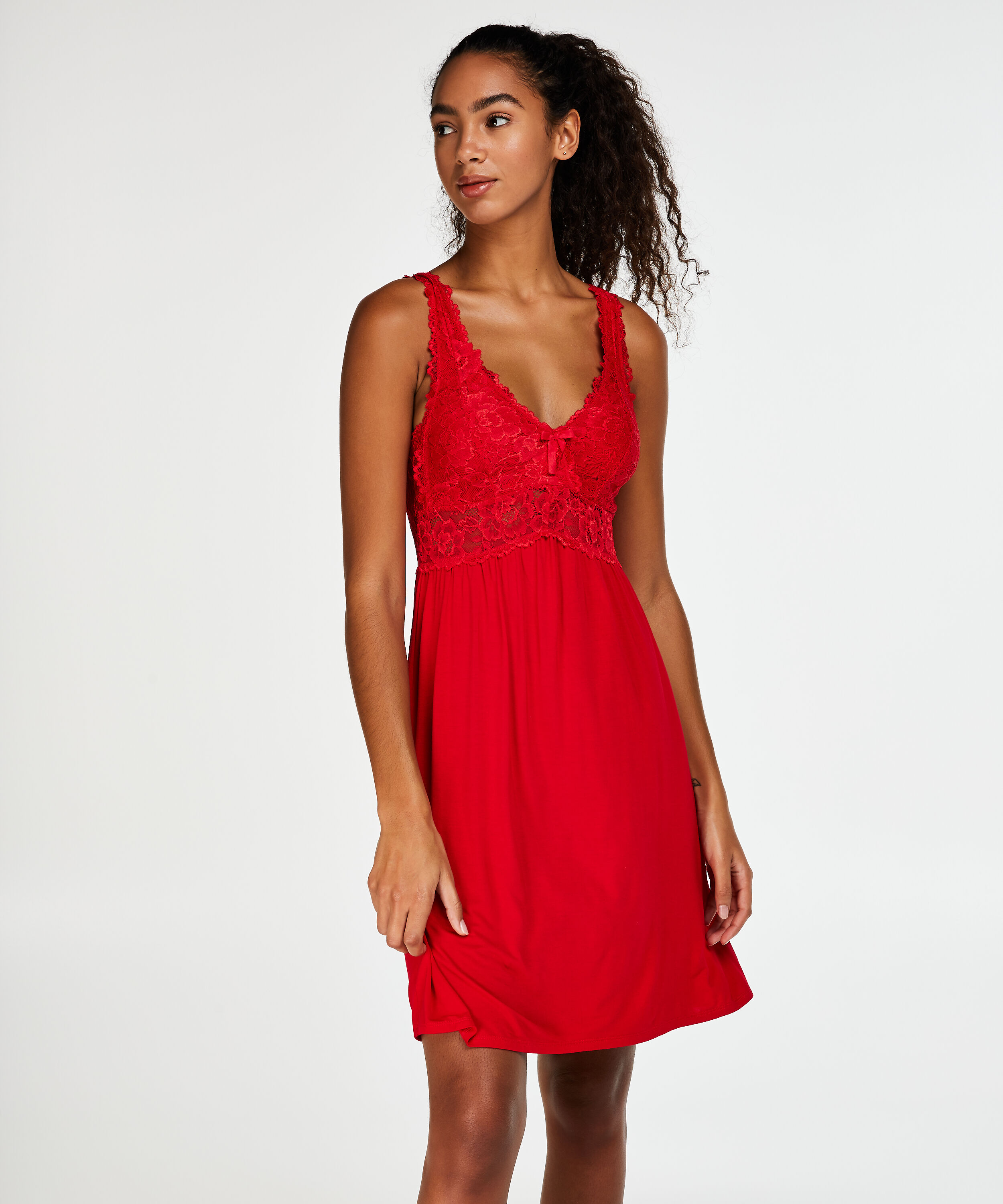 Slipdress Modal lace, Rood