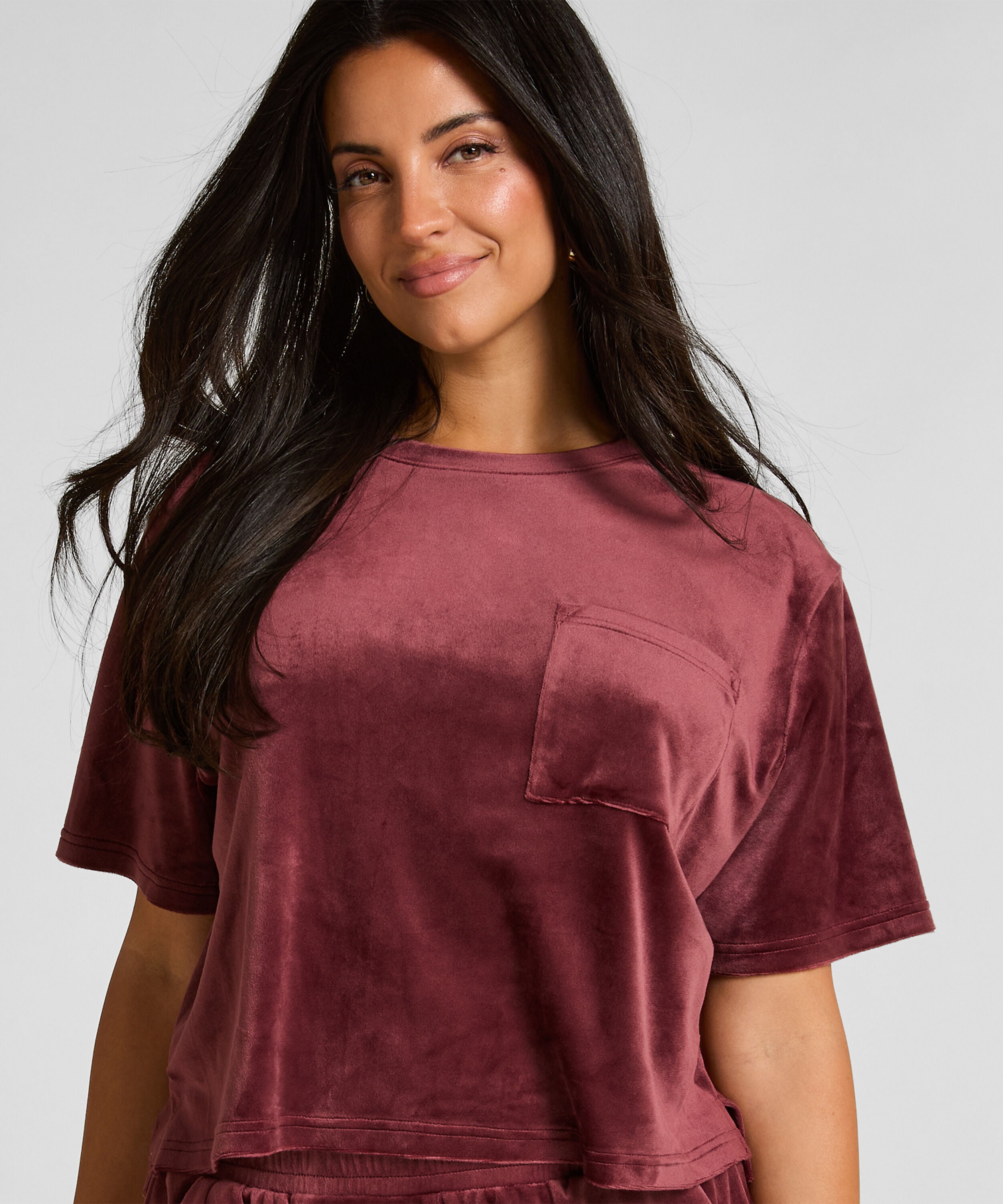 Top Velours Pocket, Rood