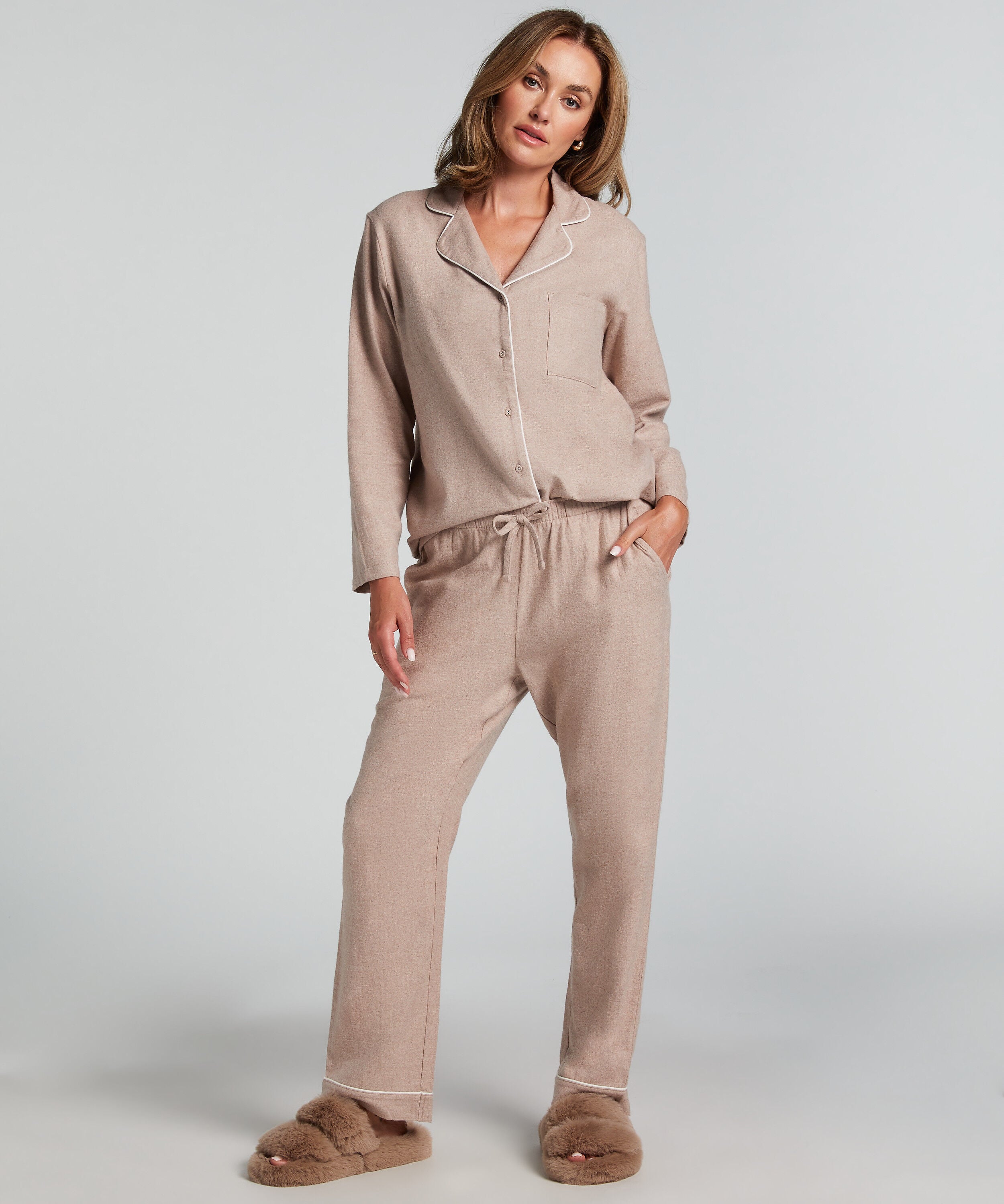 Pyjamabroek Flannel, Beige