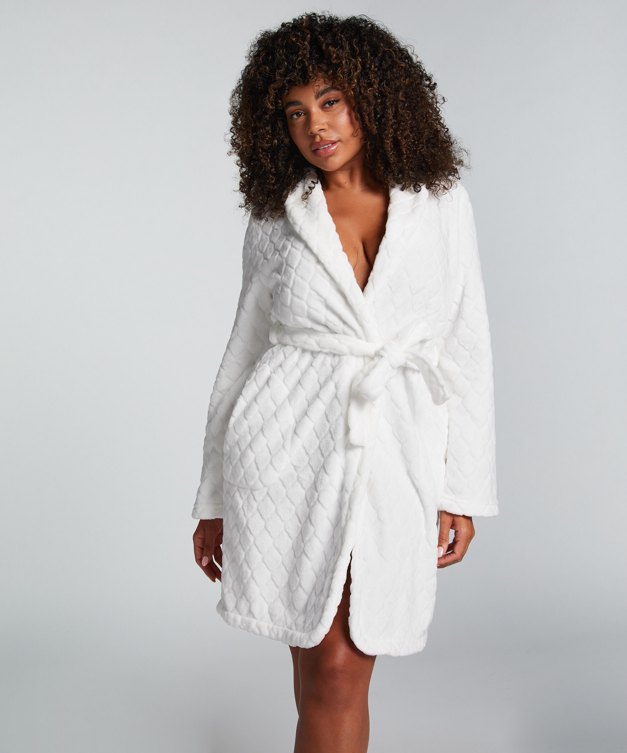 Korte badjas Fleece rib, Wit Korte badjas Fleece rib, Wit