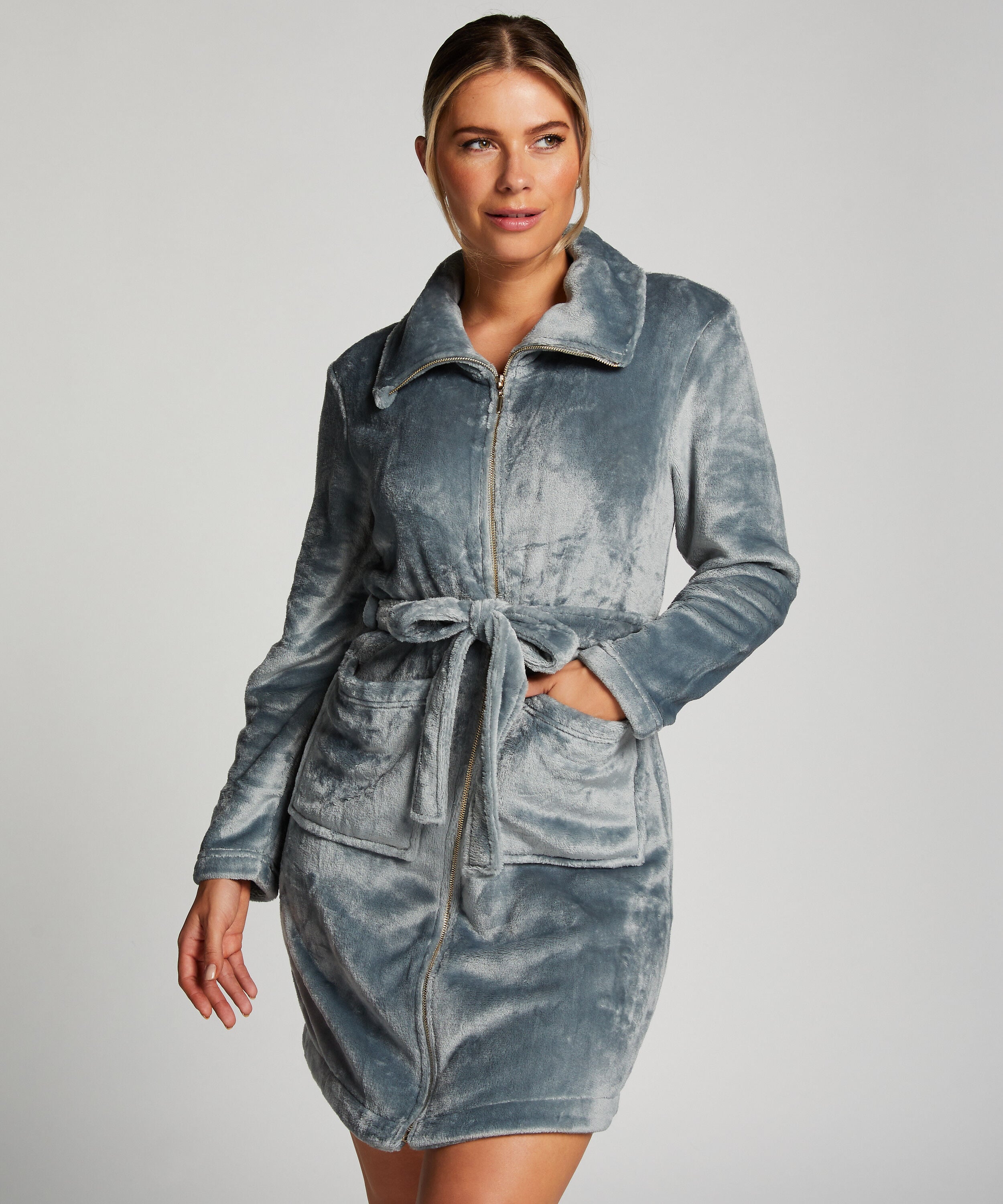 Badjas Zip Fleece, Blauw
