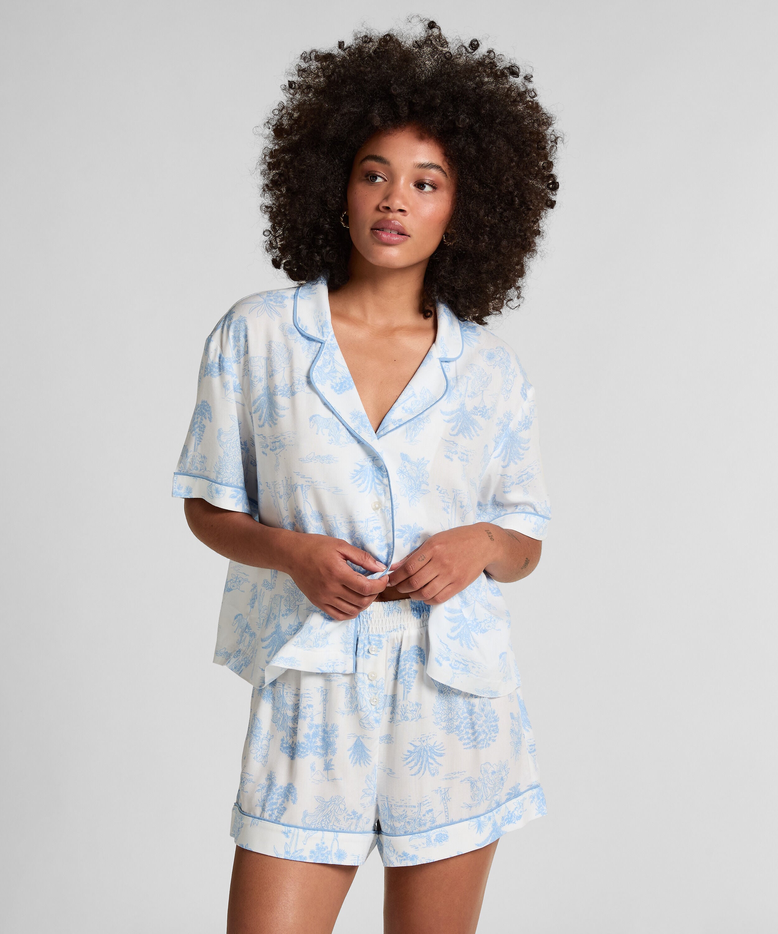 Geweven short, Blauw