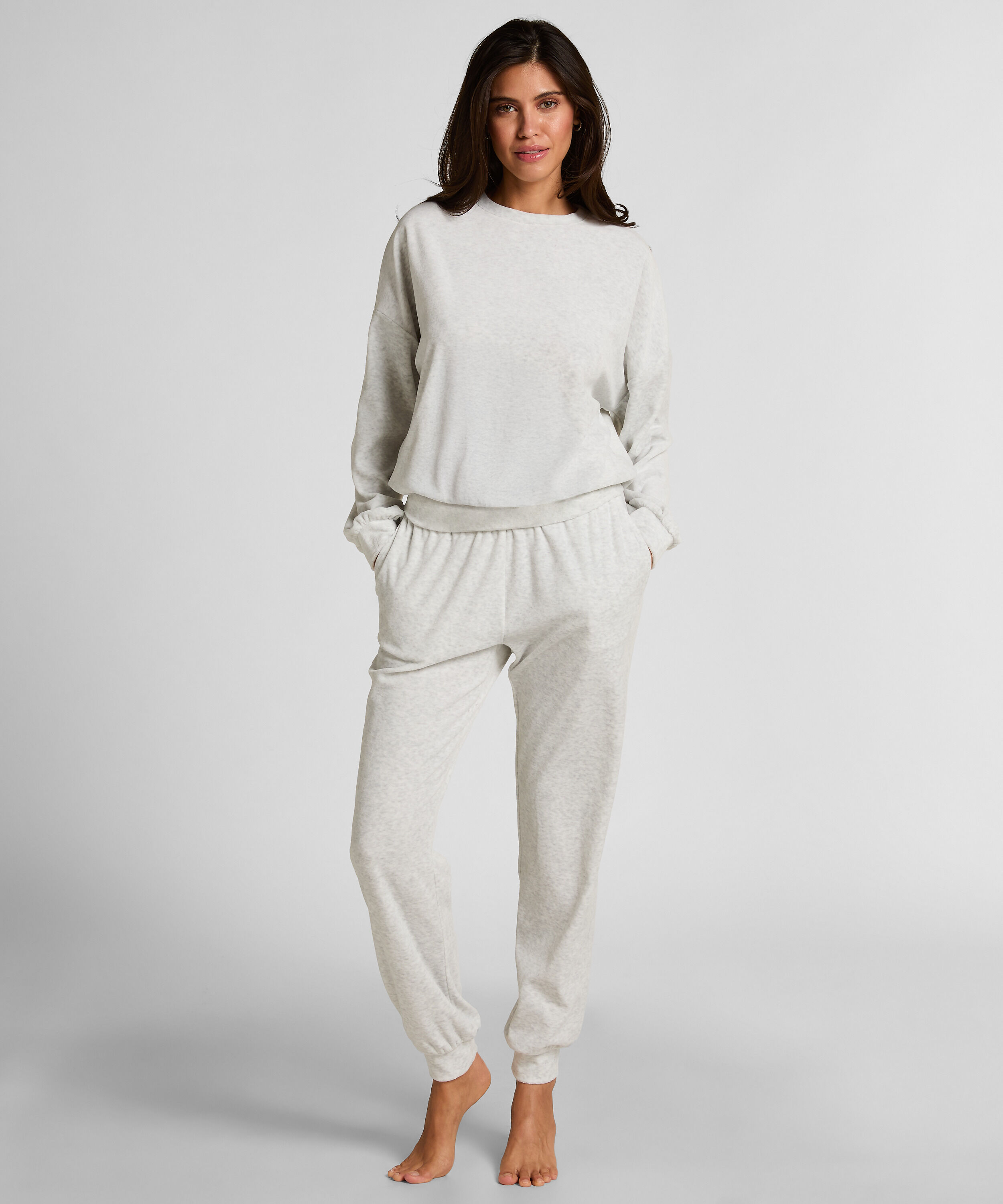 Velours Joggingbroek, Grijs Velours Joggingbroek, Grijs