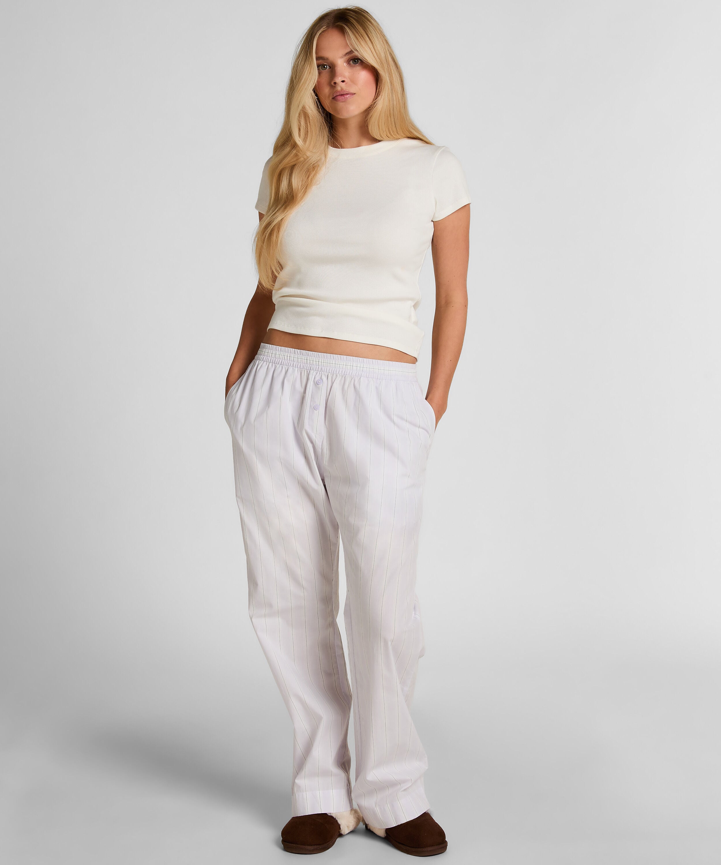 Geweven katoenen broek met streep, Paars