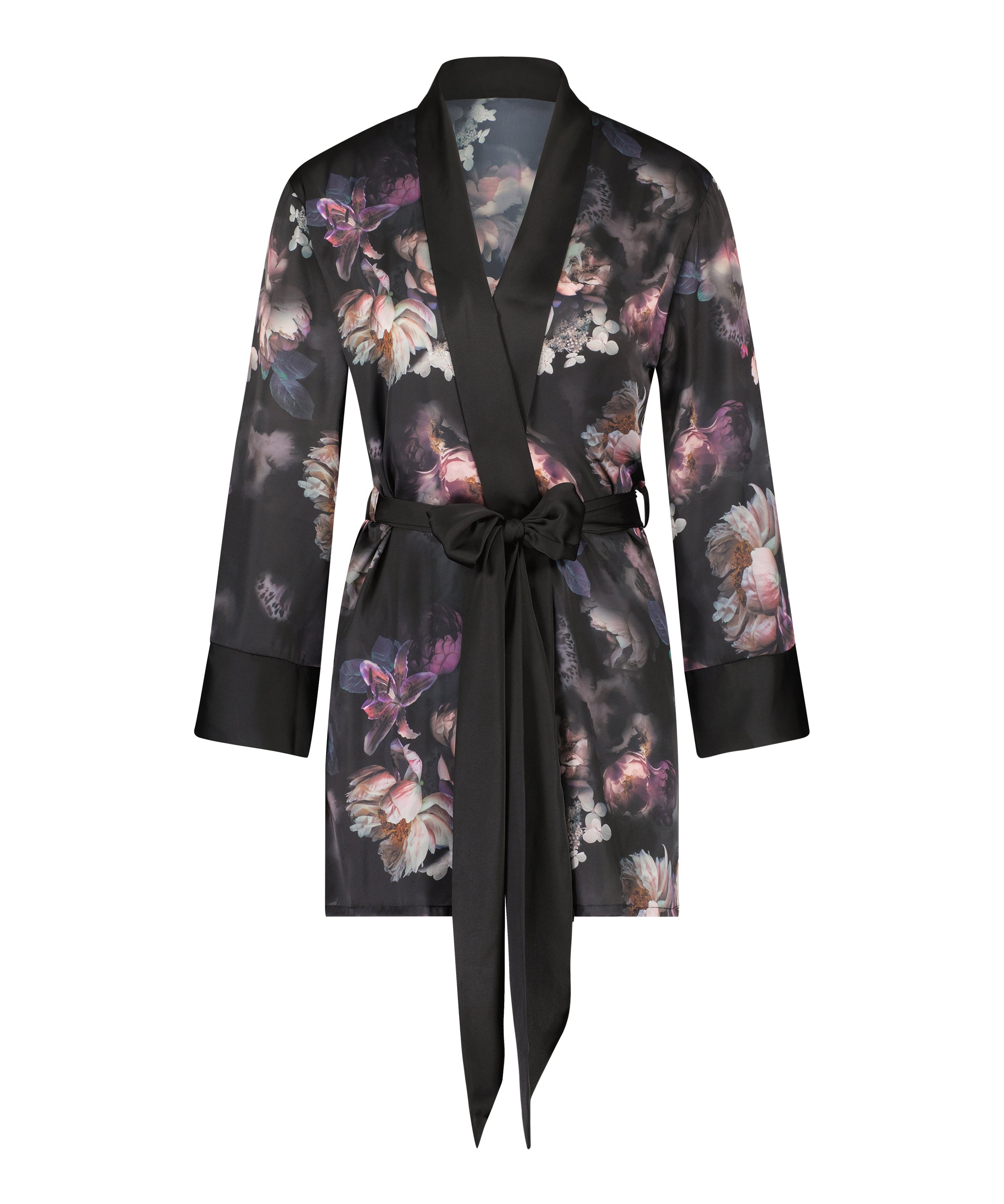 Kimono Satin Flower Lucy Hale, Zwart, main