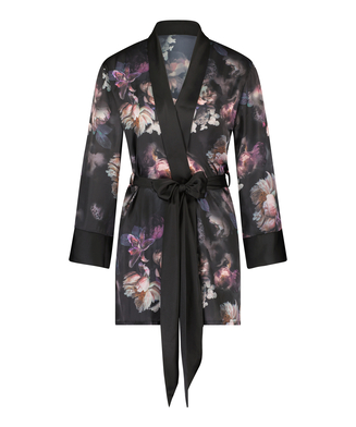 Kimono Satin Flower Lucy Hale, Zwart