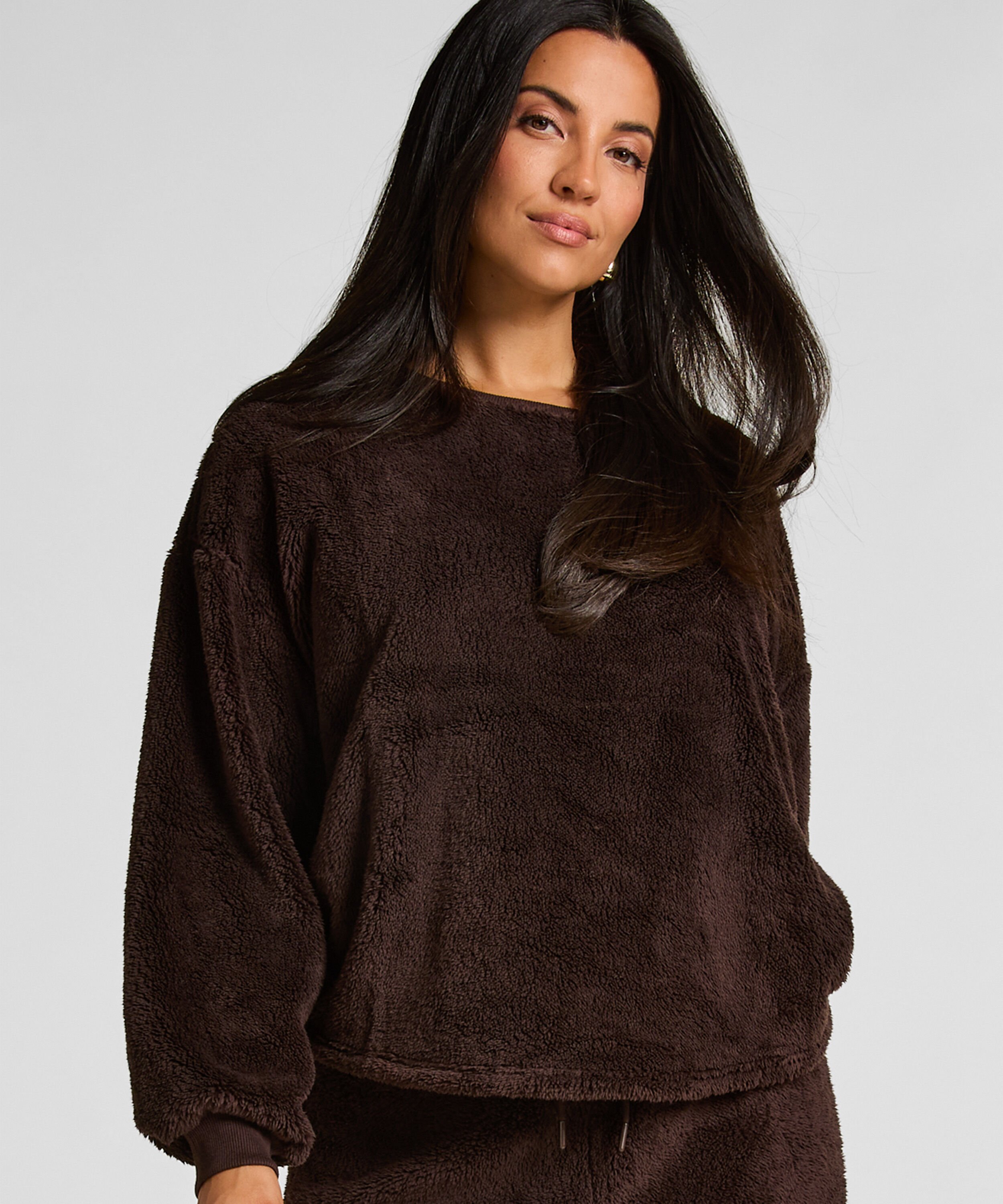 Top met lange mouwen Fluffy Fleece, Bruin Top met lange mouwen Fluffy Fleece, Bruin