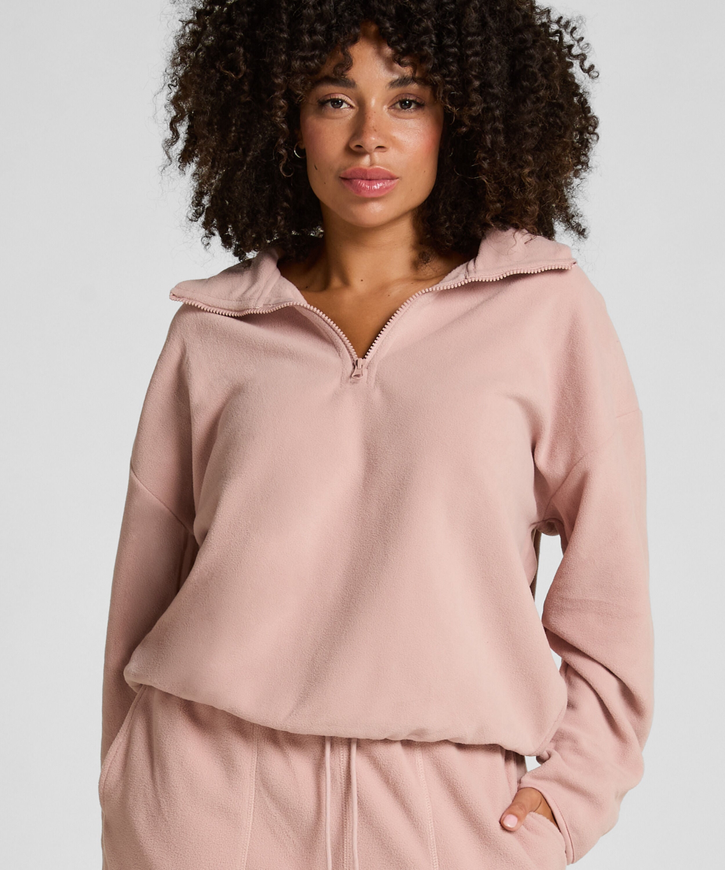 Sportieve fleece top met rits, Roze
