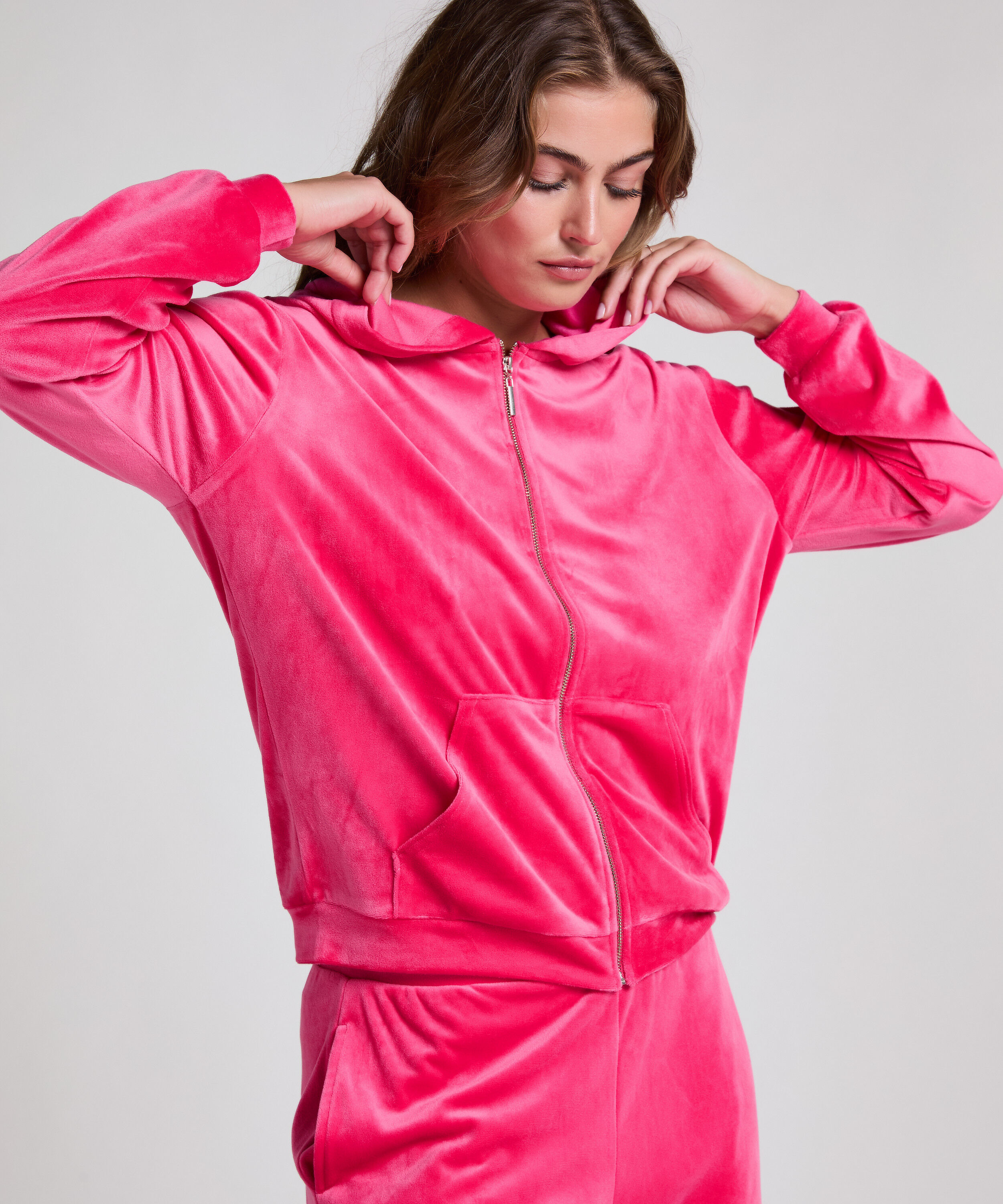 Hoodie jas Velours, Roze