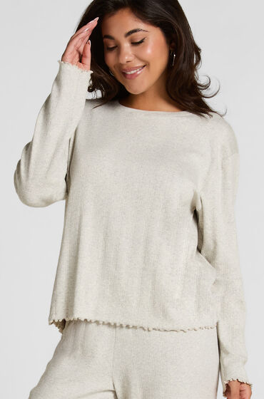 Hunkemöller Pyjama Top Loose Pointelle Grijs
