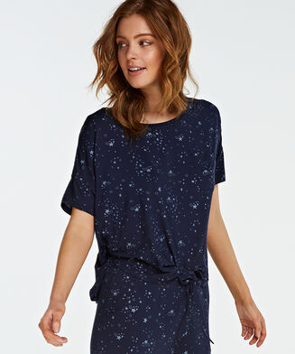 Pyjama top korte mouwen loose fit, Blauw