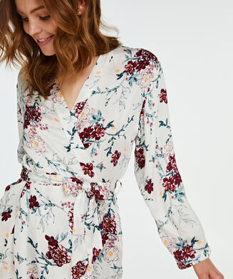 Kimono woven blossom, Wit