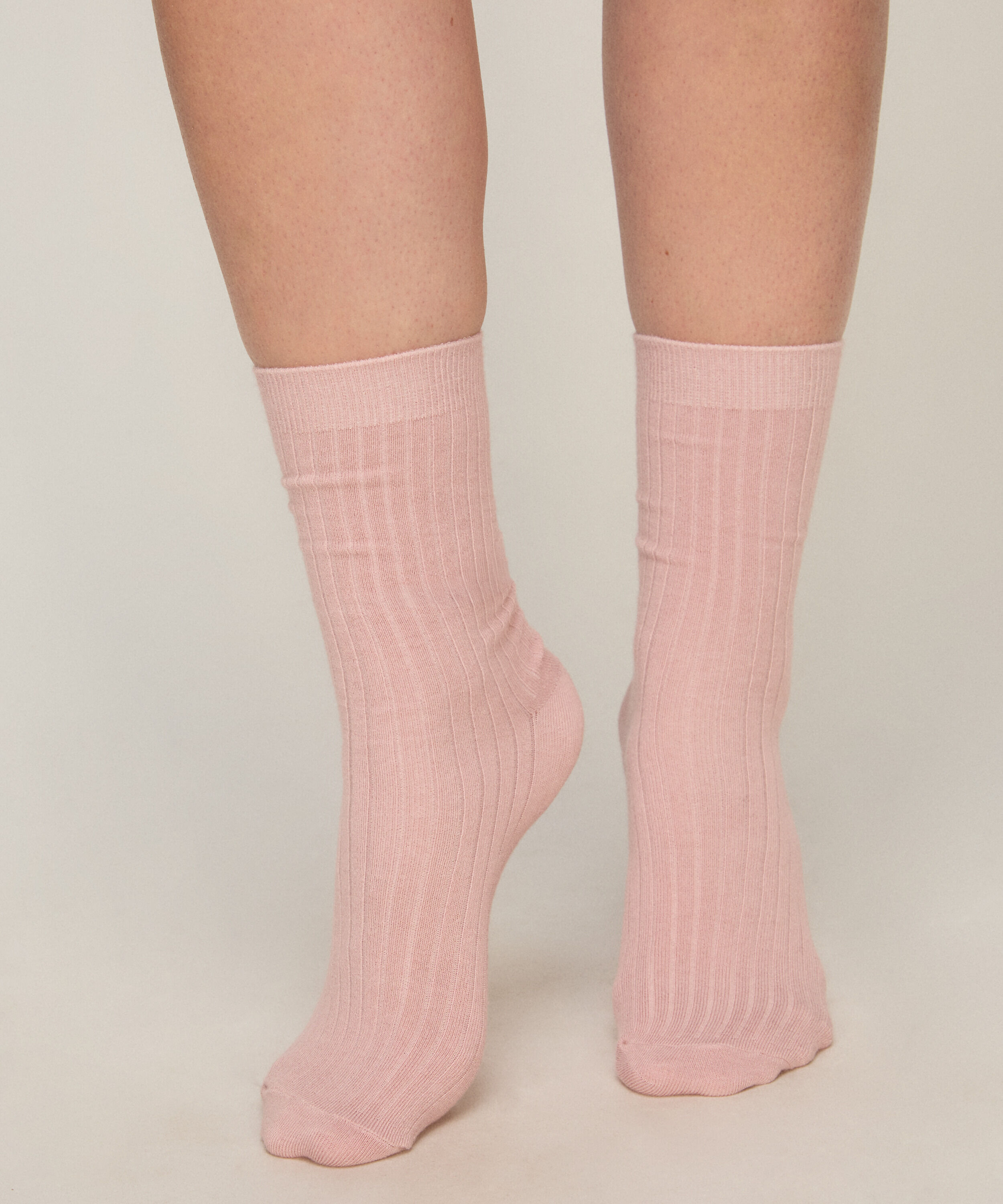 Cashmere Blend Ribbed Socks, Roze Cashmere Blend Ribbed Socks, Roze