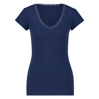 Pyjama top korte mouwen rib, Blauw