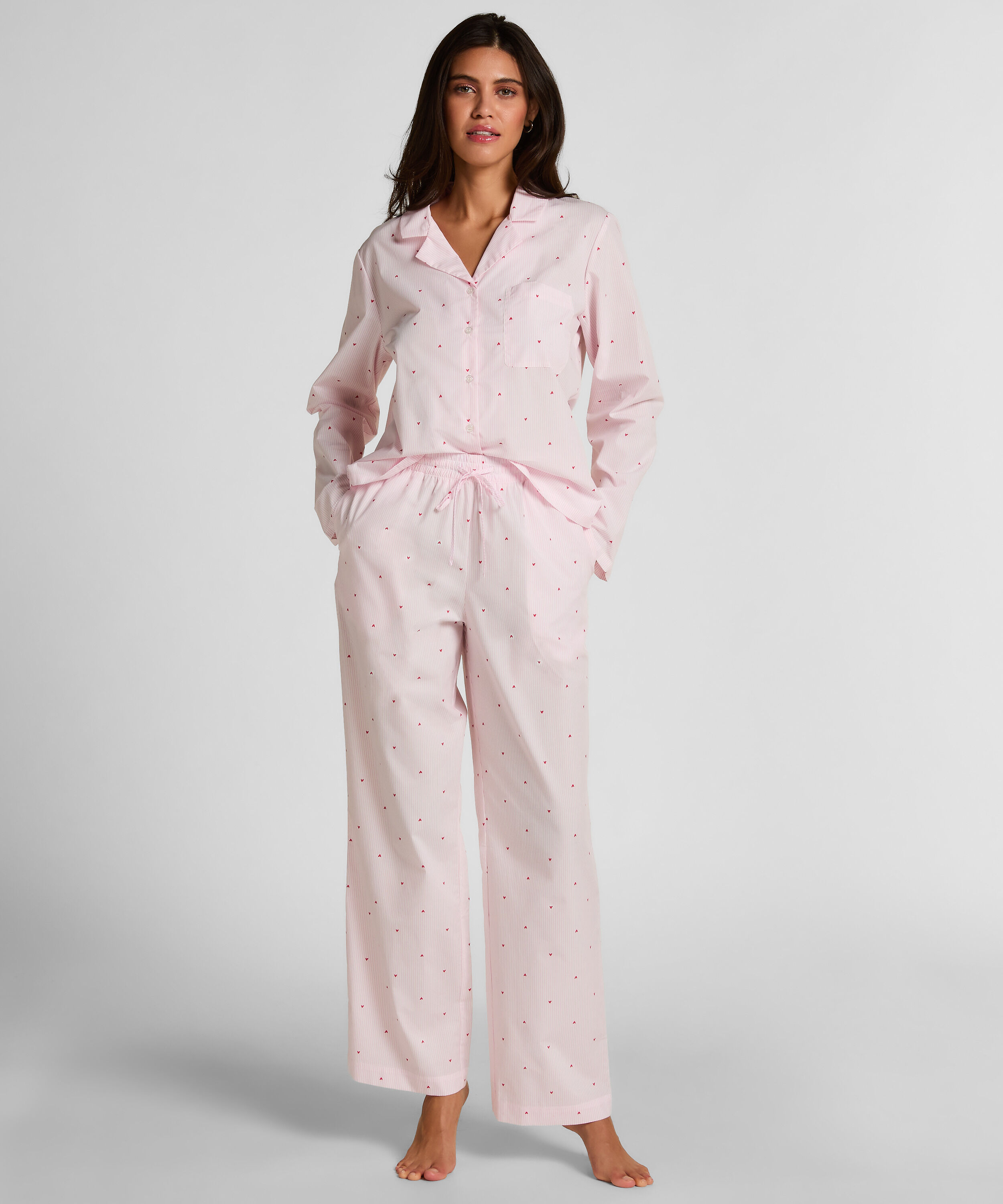 Gestreepte katoenen broek met Hartjes, Wit Gestreepte katoenen broek met Hartjes, Wit