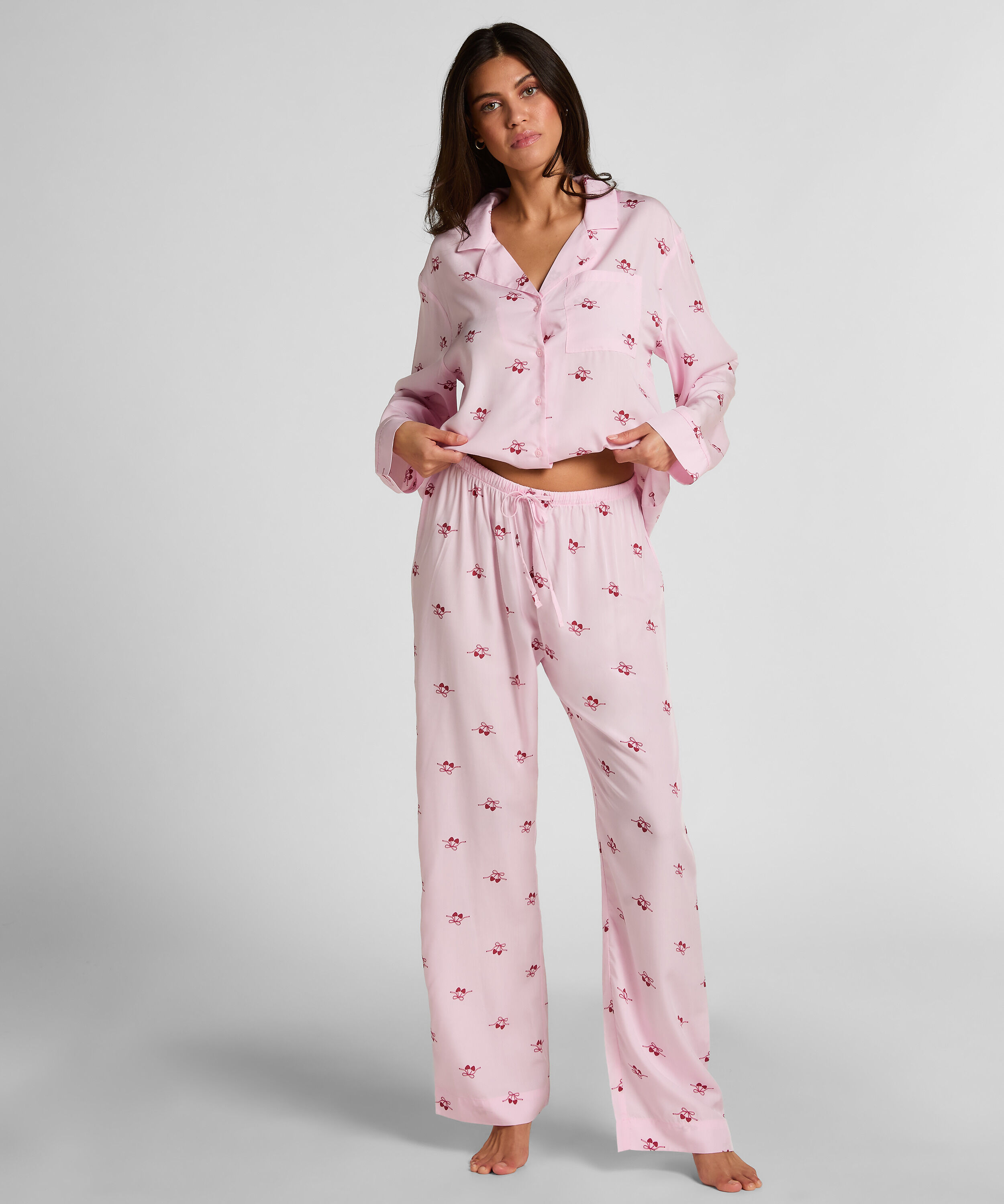 Geweven broek met Kersenprint, Roze