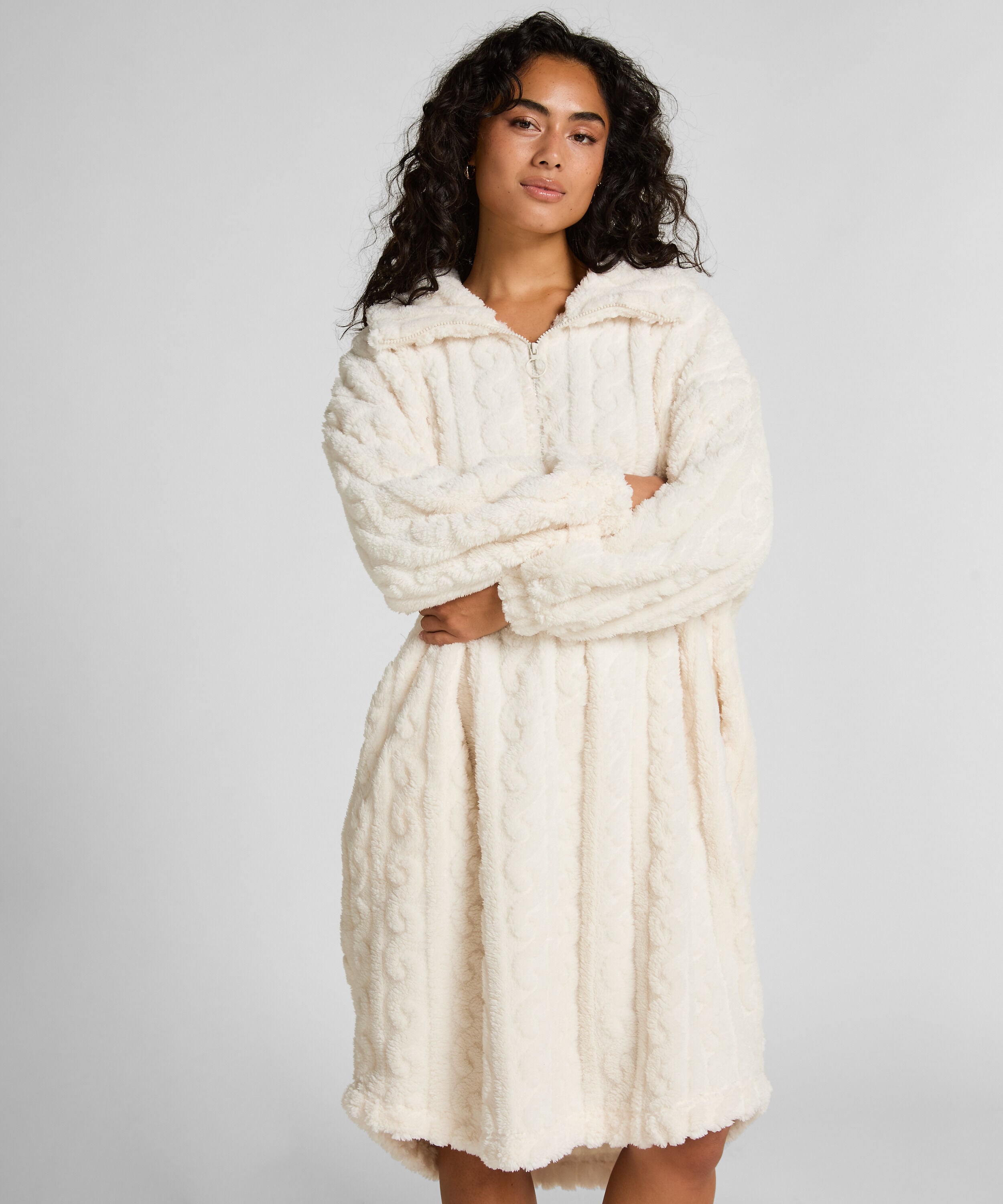 Poncho van Kabelgebreide Fleece, Wit